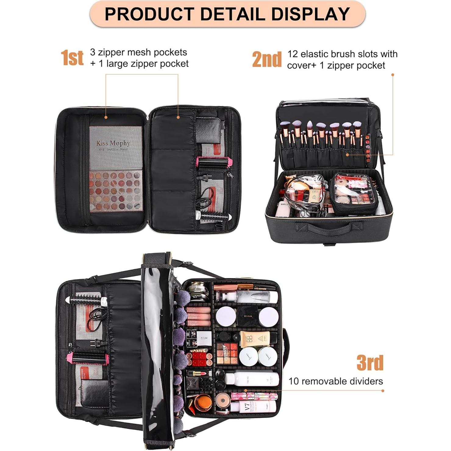 Bolsa de Maquillaje Extra Grande Relavel con Divisores Ajustables