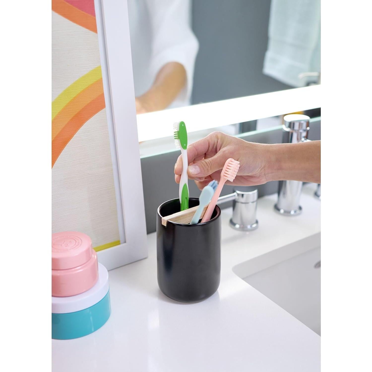 Soporte para Cepillos de Dientes iDesign Ceramic Earth 2 Compartimentos