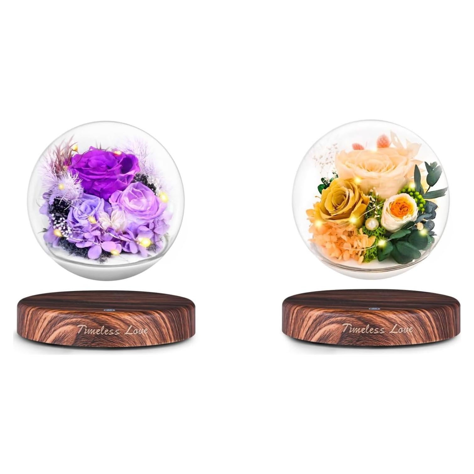 Flores Preservadas Levitación Magnética ASPMIZ Púrpura y Champagne