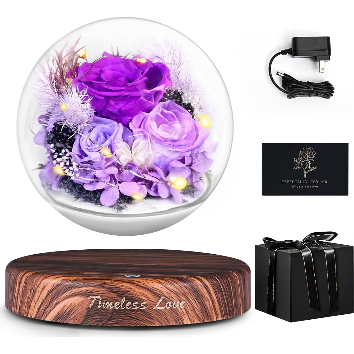 Flores Preservadas Levitación Magnética ASPMIZ Púrpura y Champagne