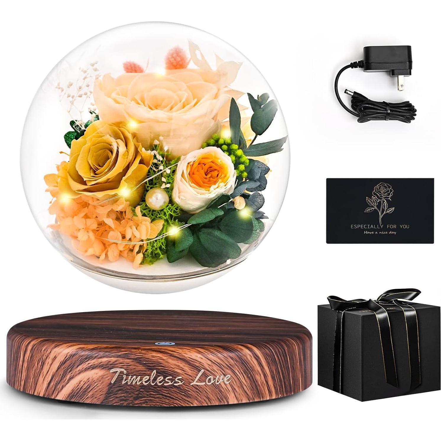 Flores Preservadas Levitación Magnética ASPMIZ Púrpura y Champagne