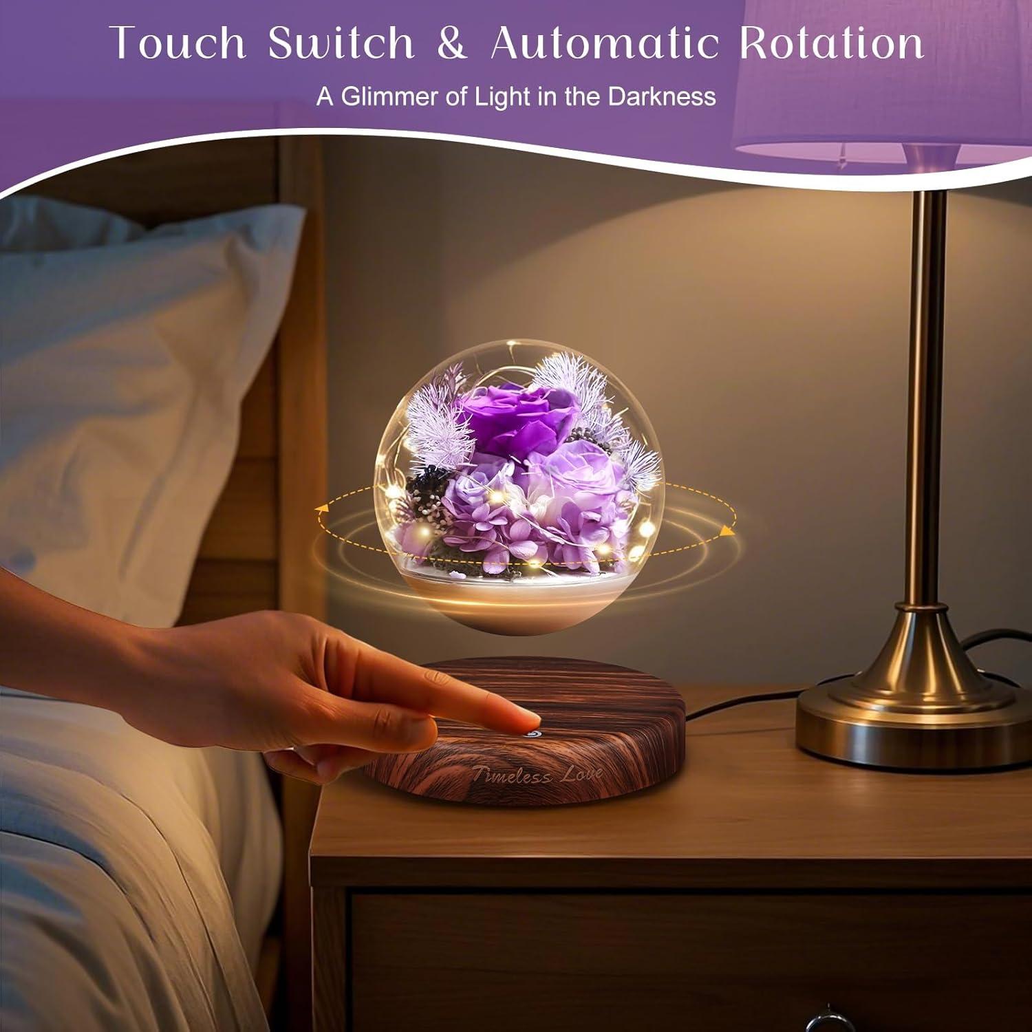 Flores Preservadas Levitación Magnética ASPMIZ Púrpura y Champagne