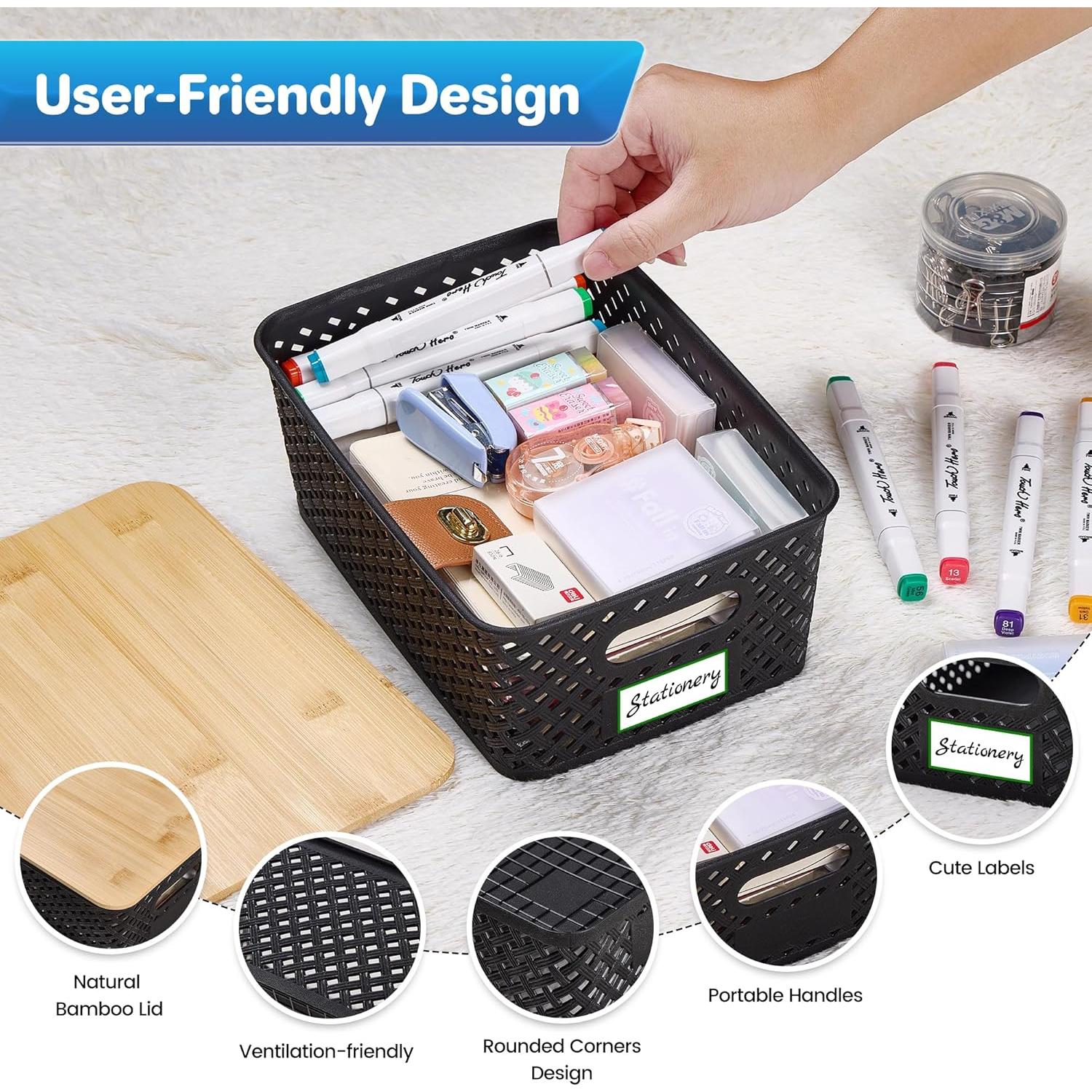 8 Contenedores de Almacenamiento Plástico Anysig con Tapa de Bambú