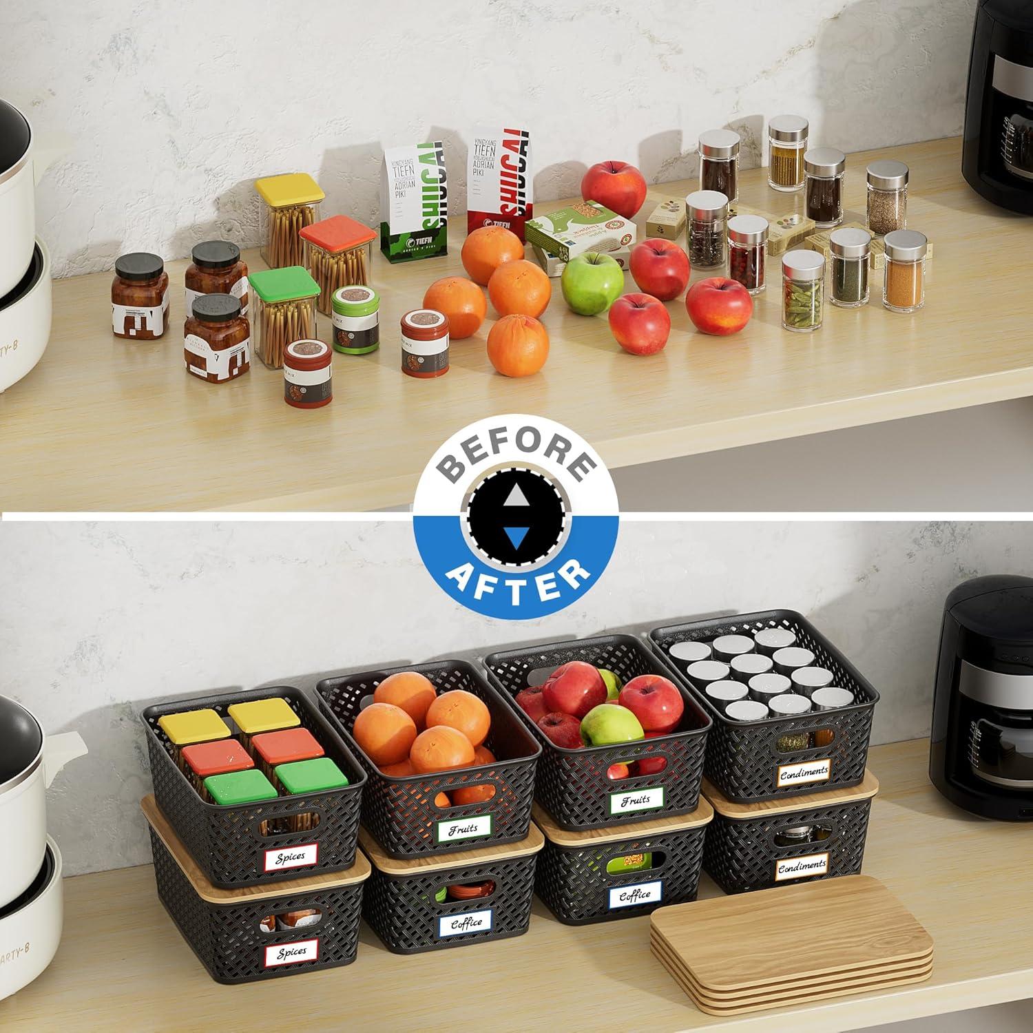 8 Contenedores de Almacenamiento Plástico Anysig con Tapa de Bambú