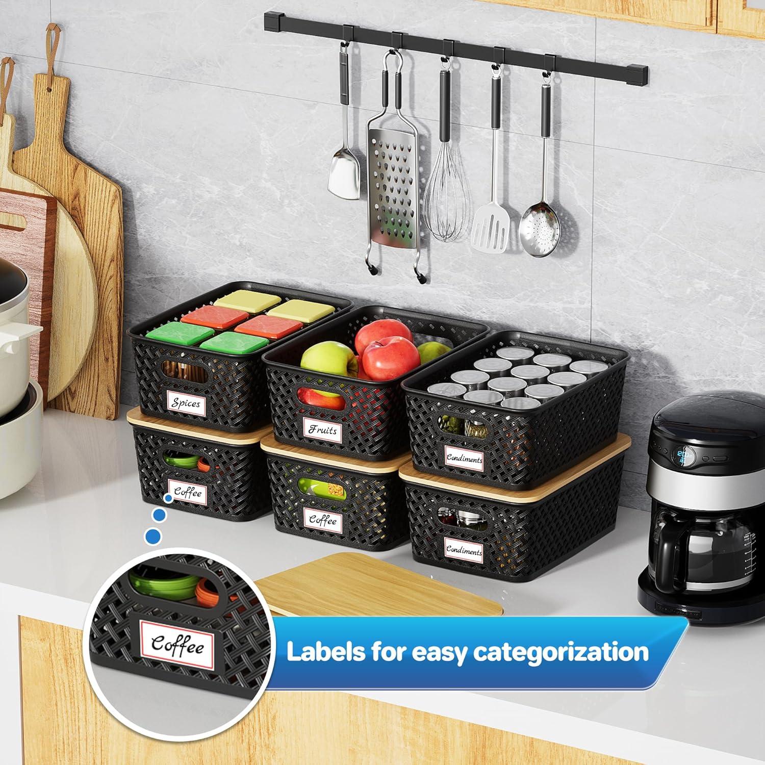 8 Contenedores de Almacenamiento Plástico Anysig con Tapa de Bambú