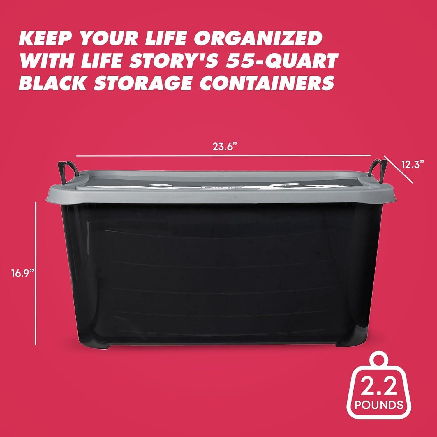 Contenedores de Almacenamiento Historia de Vida 6-Pack 52L Negro/Gris