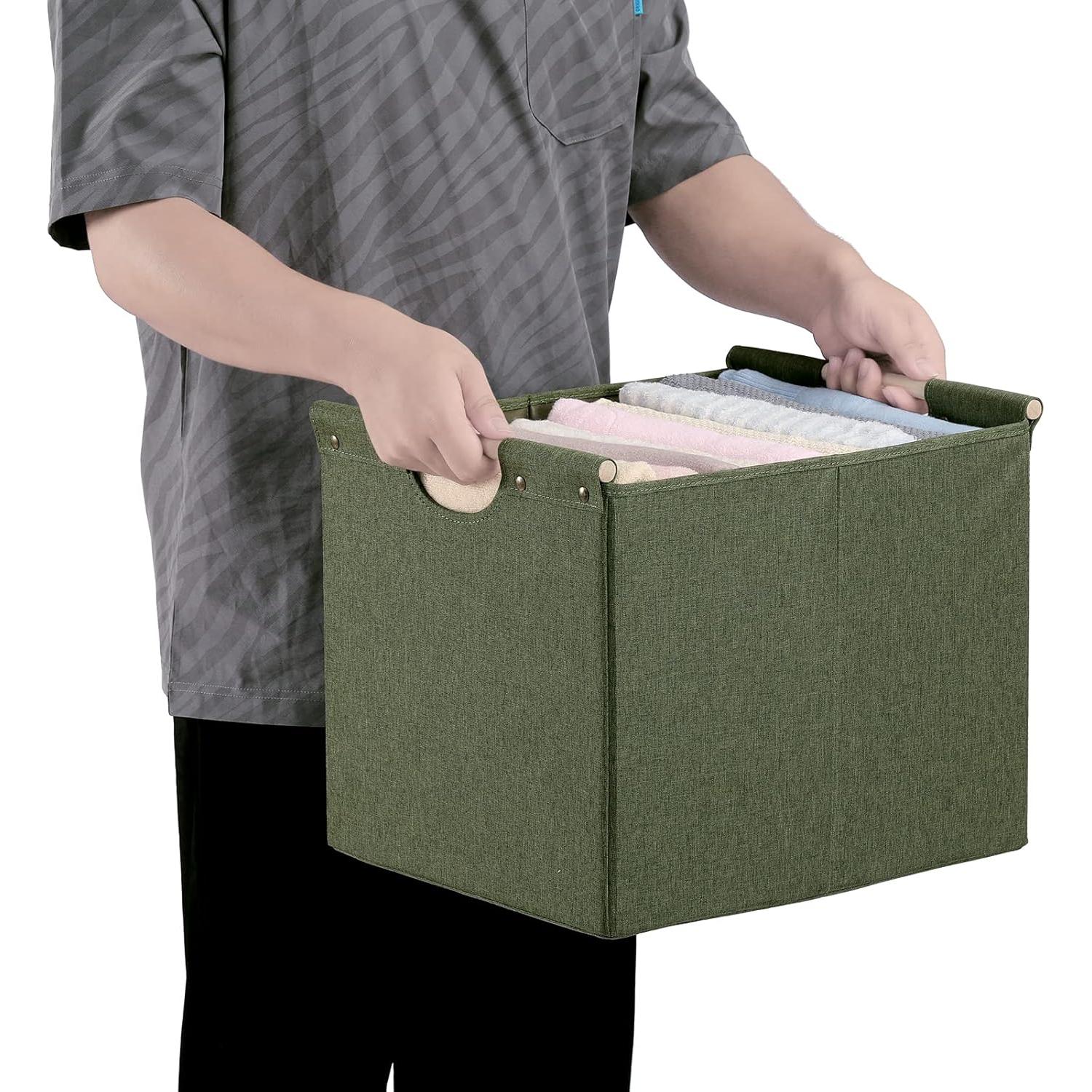 Cestas de Almacenamiento Plegables HOONEX 2 Unidades Oliva 41L