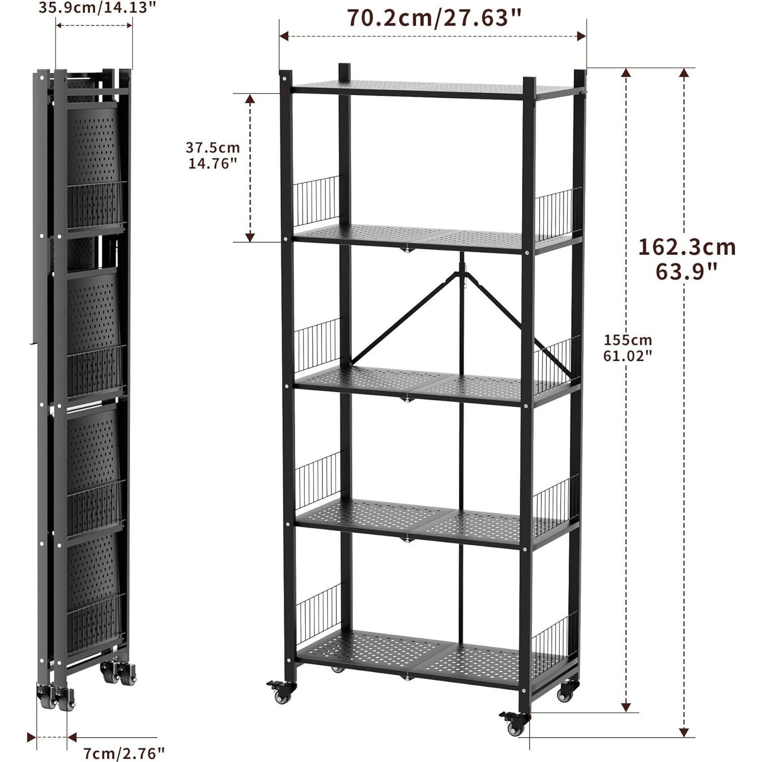 Estantería Plegable KWRRI de 5 Niveles, 499 kg, Negro