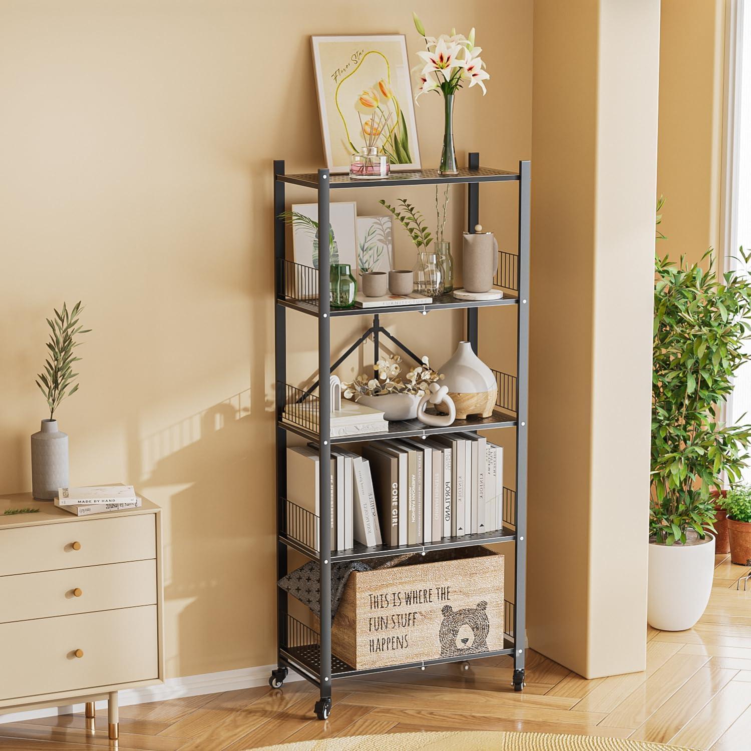 Estantería Plegable KWRRI de 5 Niveles, 499 kg, Negro