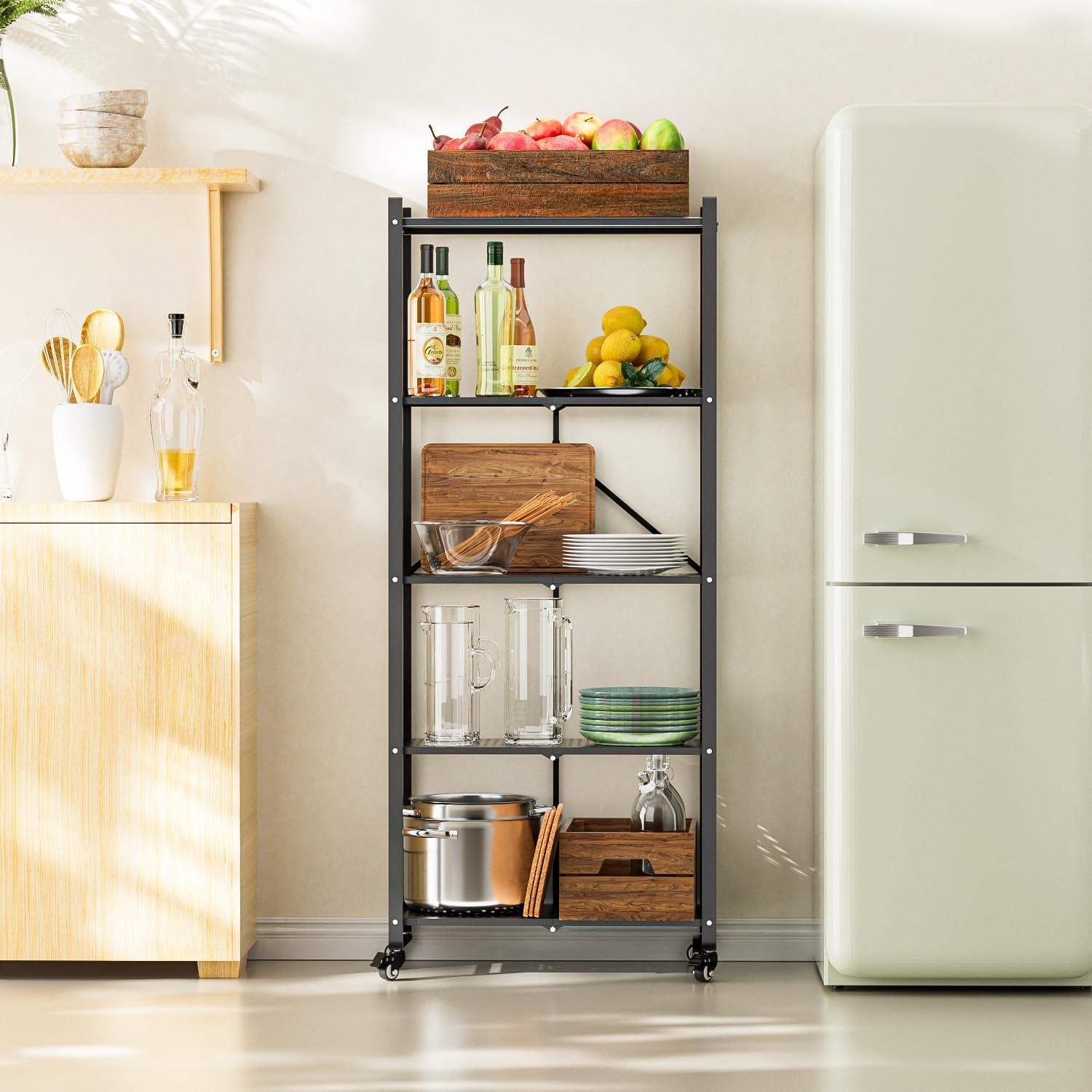 Estantería Plegable KWRRI de 5 Niveles, 499 kg, Negro