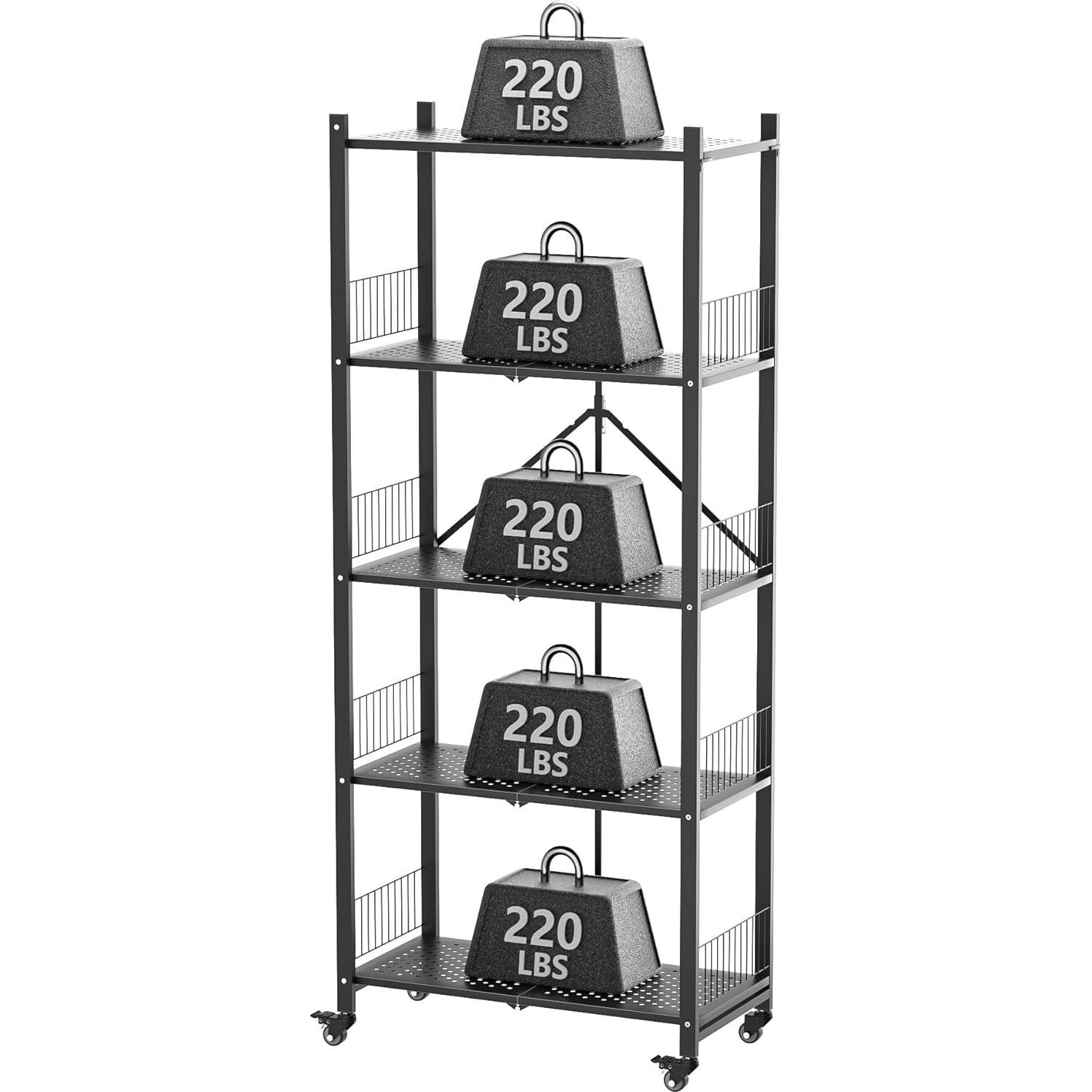 Estantería Plegable KWRRI de 5 Niveles, 499 kg, Negro