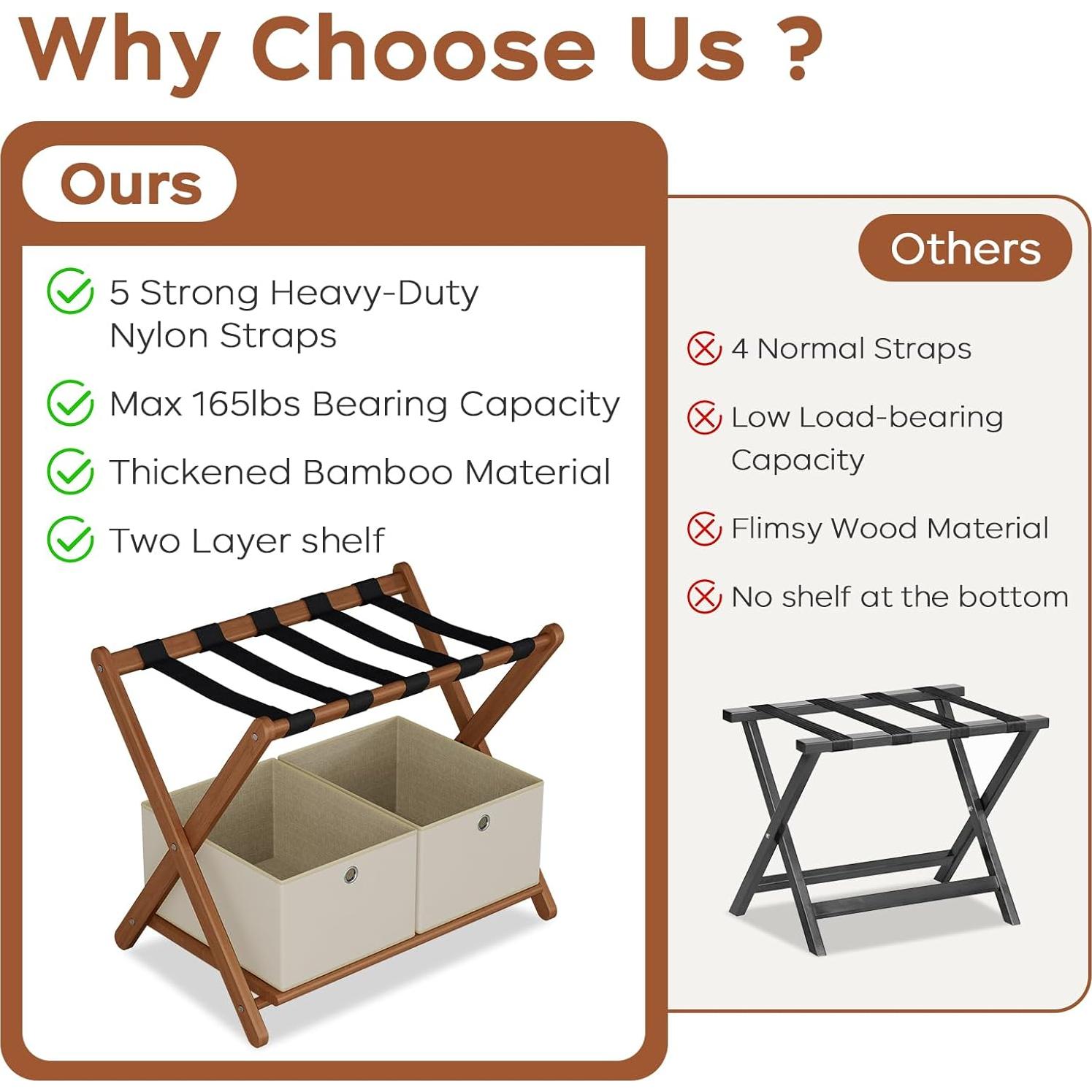 Juego de 2 Soportes para Equipaje OAKVIVO de Bambú 67.8 cm