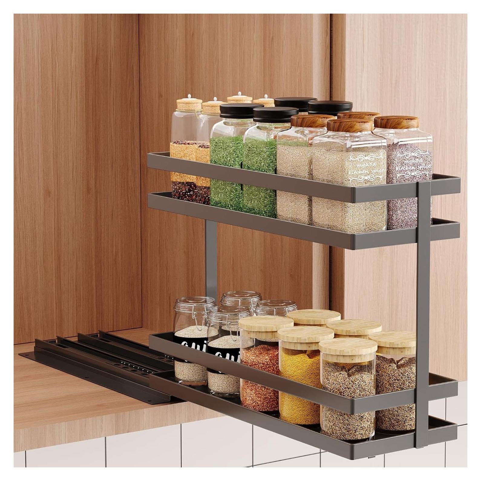 Organizador de Especias Extraíble Mustorn, 2 Niveles, Negro