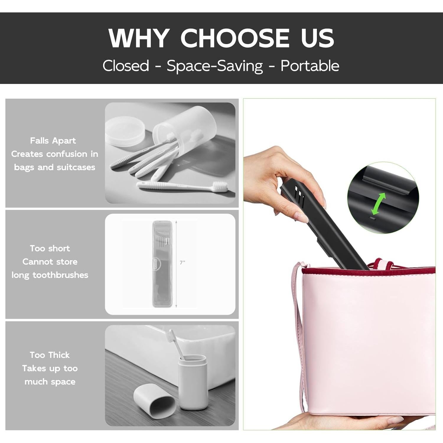 Estuche de Cepillo de Dientes de Viaje Glowivize Negro 21x3.4cm