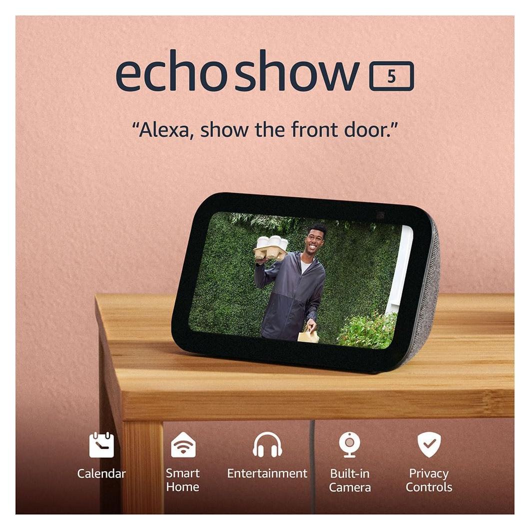 Amazon Echo Show 5 (newest model), Smart display with 2x the bass and clearer sound, Charcoal