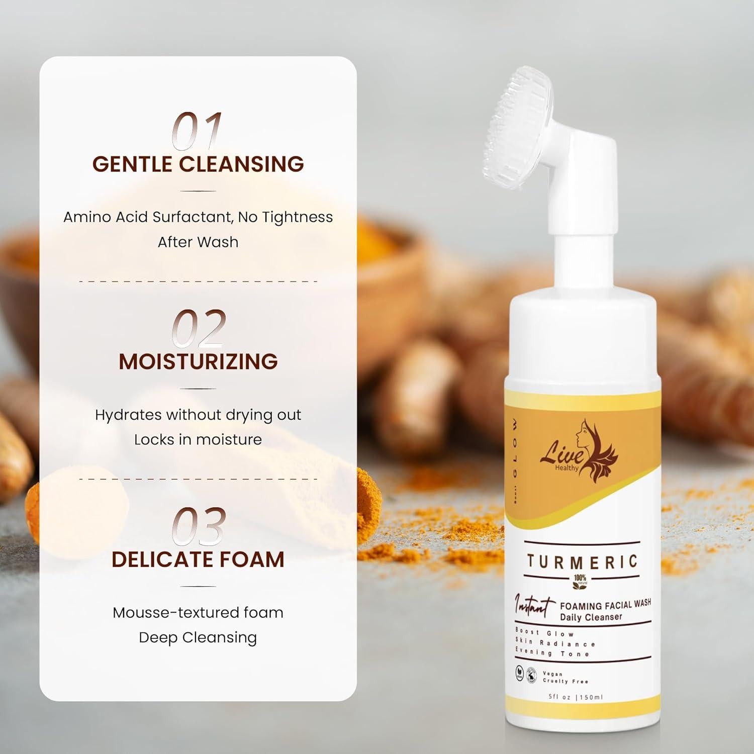 Limpiador Facial Espumoso Live Healthy con Cúrcuma 150ml