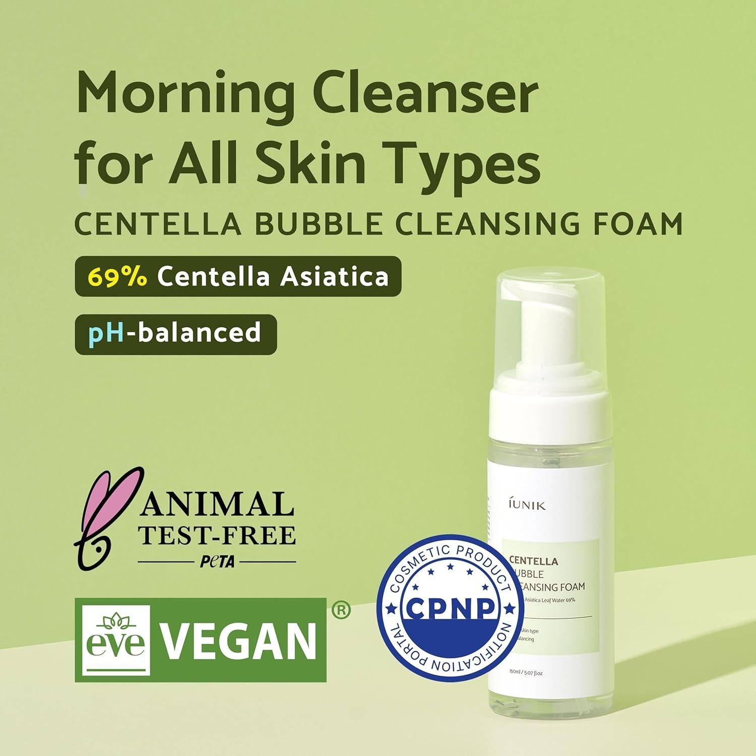 Limpiador Facial Espumoso Vegano iUNIK 150 ml - Centella Asiática