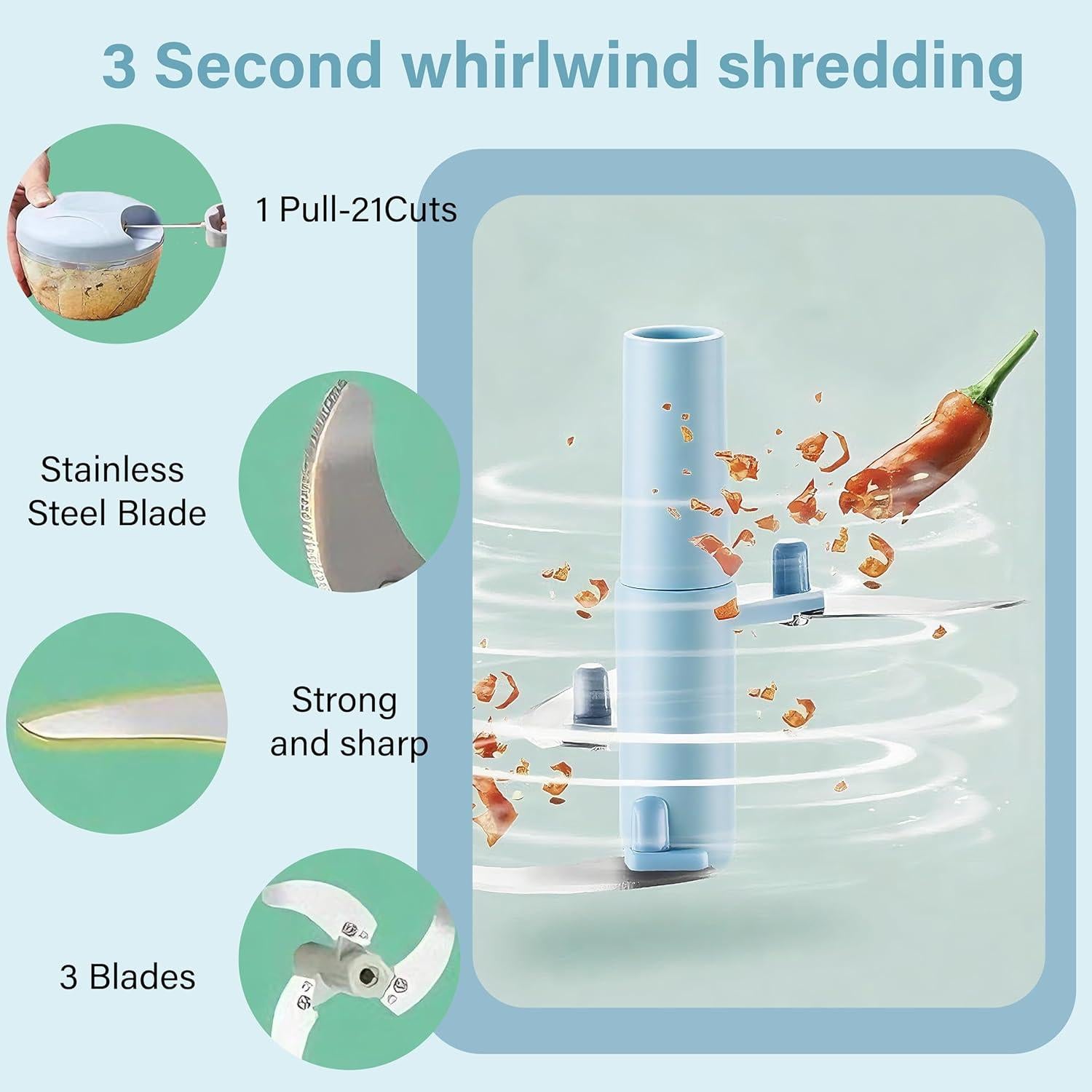 Picador de Alimentos Manual SXSWNSDLX 500ml Azul - Versátil y Eficiente