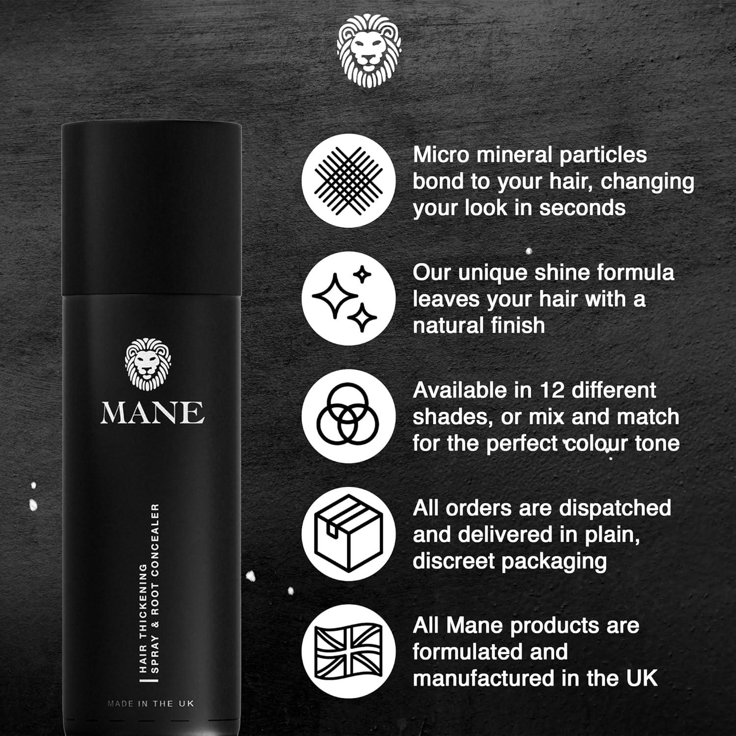 Spray Engrosador de Cabello Mane - Rellenador Raíces Negro 191g