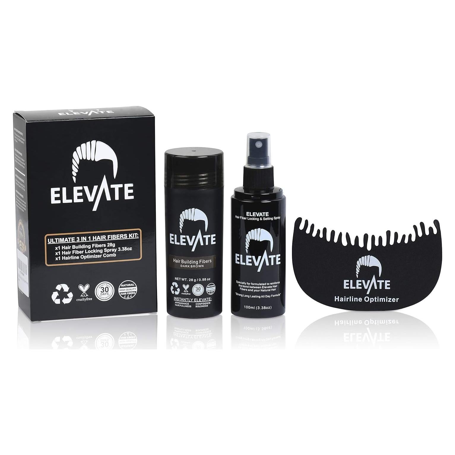 Kit 3 en 1 Elevate para Cabello Fino - Fibras, Spray y Peine