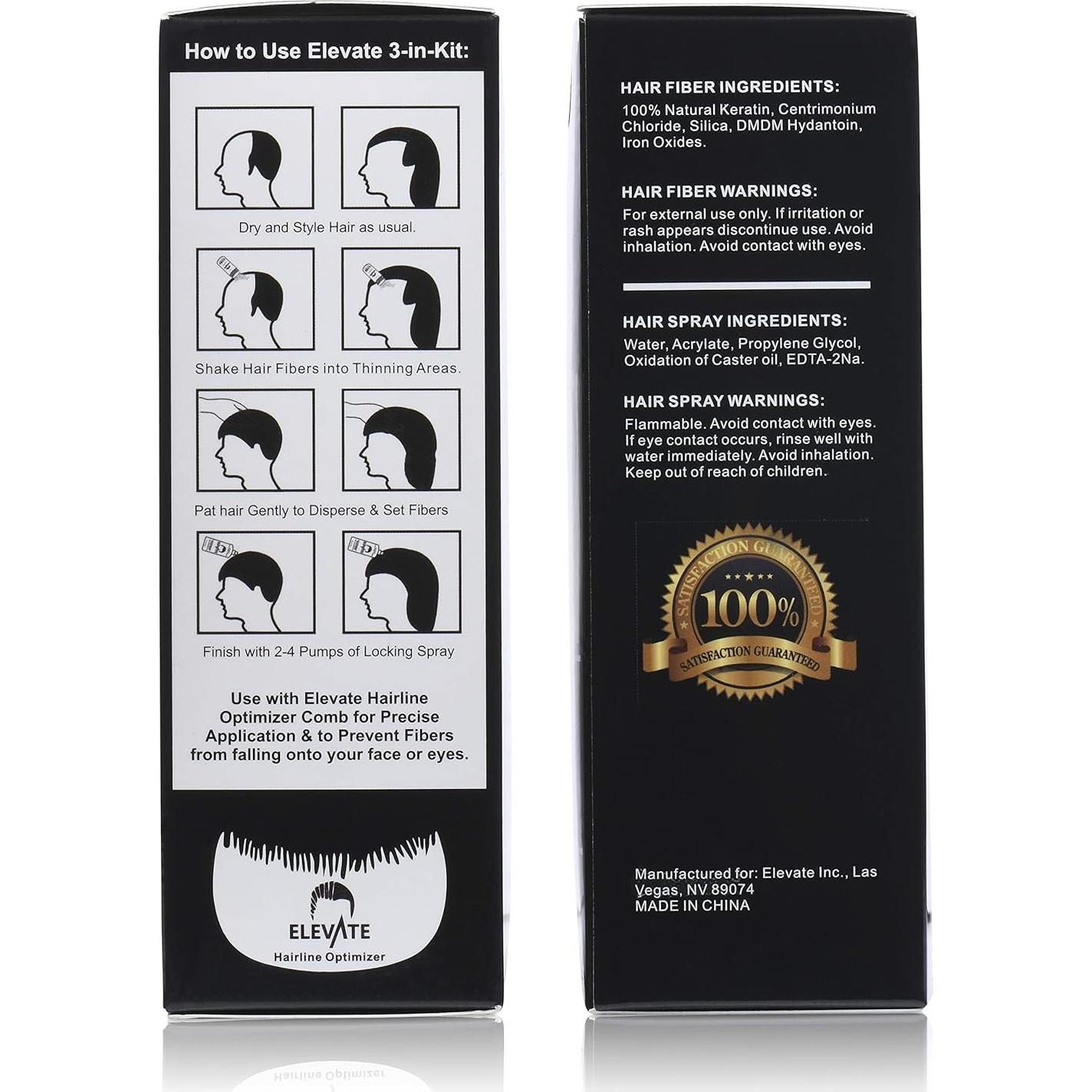 Kit 3 en 1 Elevate para Cabello Fino - Fibras, Spray y Peine