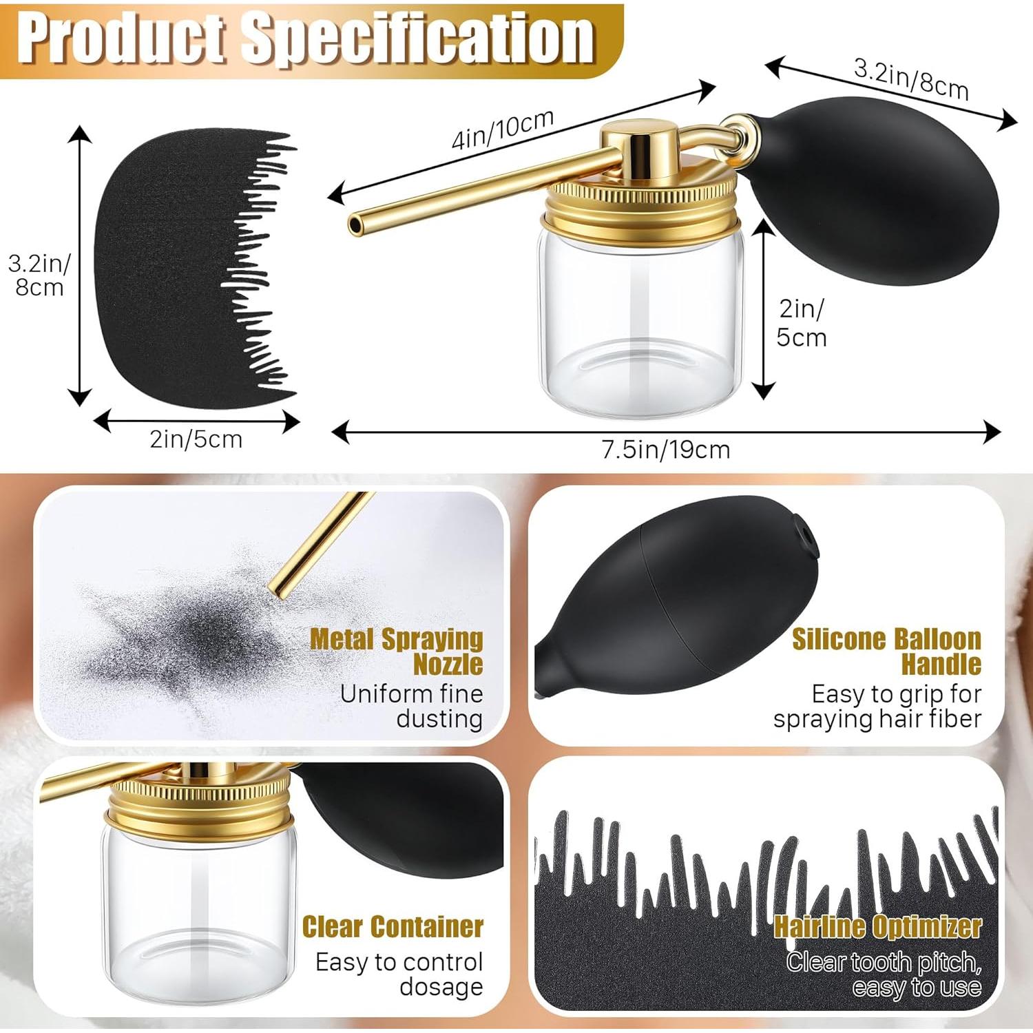 Spray de Fibra para Cabello Hohean con Boquilla Precisa 20cm