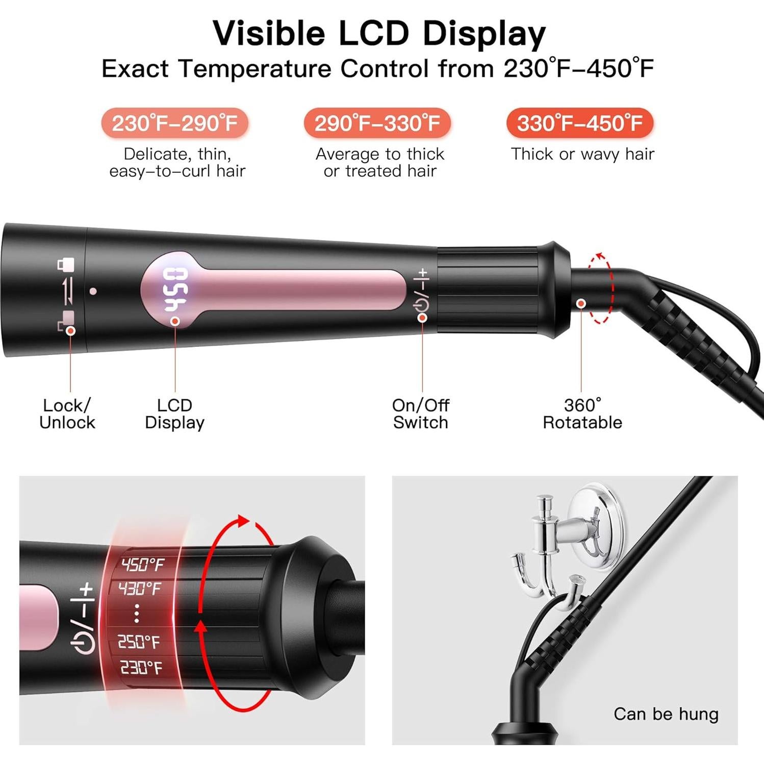 Rizador de Cabello USHOW 5 en 1 Cerámica Turmalina 0.89-3.18 cm