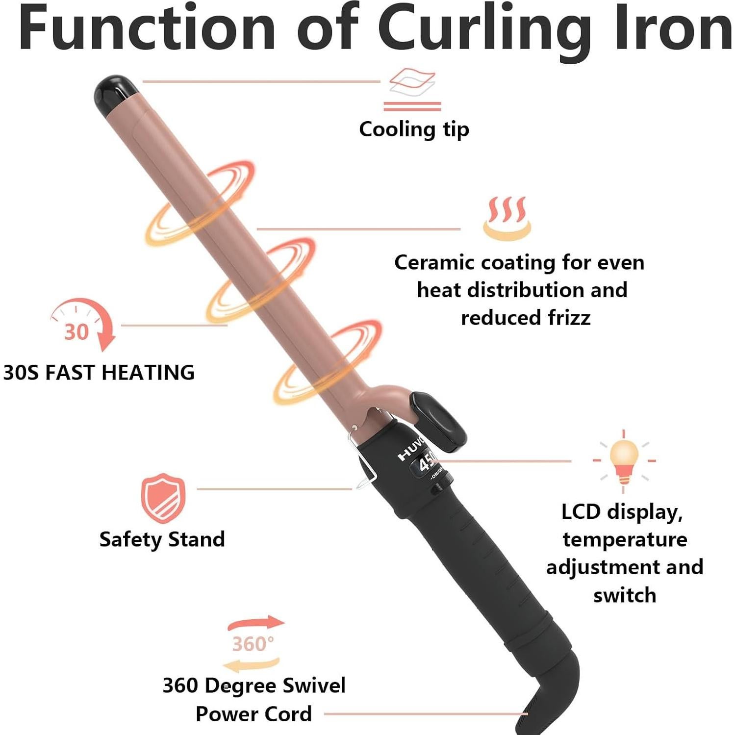 Plancha de Rizar Cerámica HUVCY 1 Pulgada Oro Rosa Ajustable