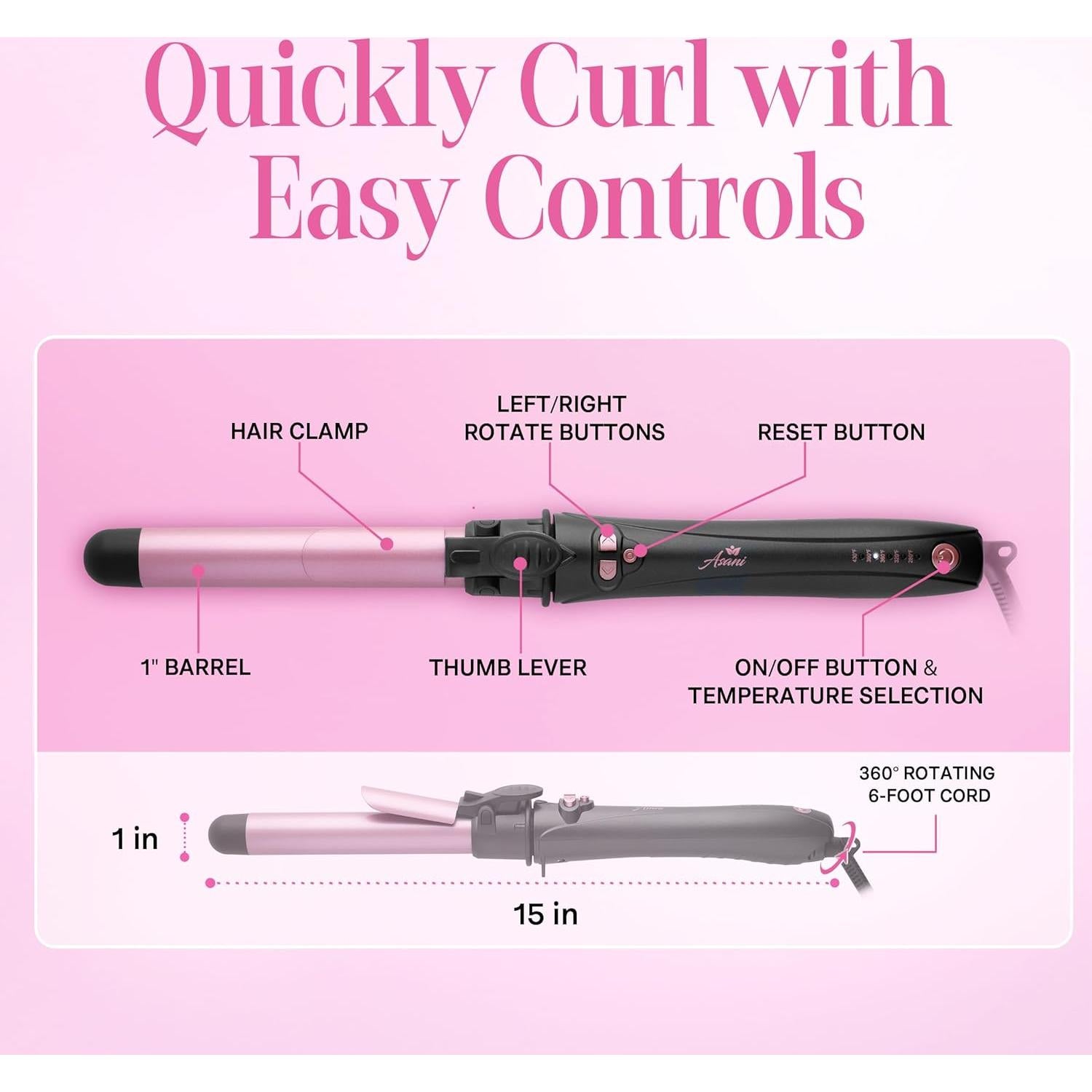 Rizador Automático Asani 1 Pulgada - Calentamiento Rápido 221°C