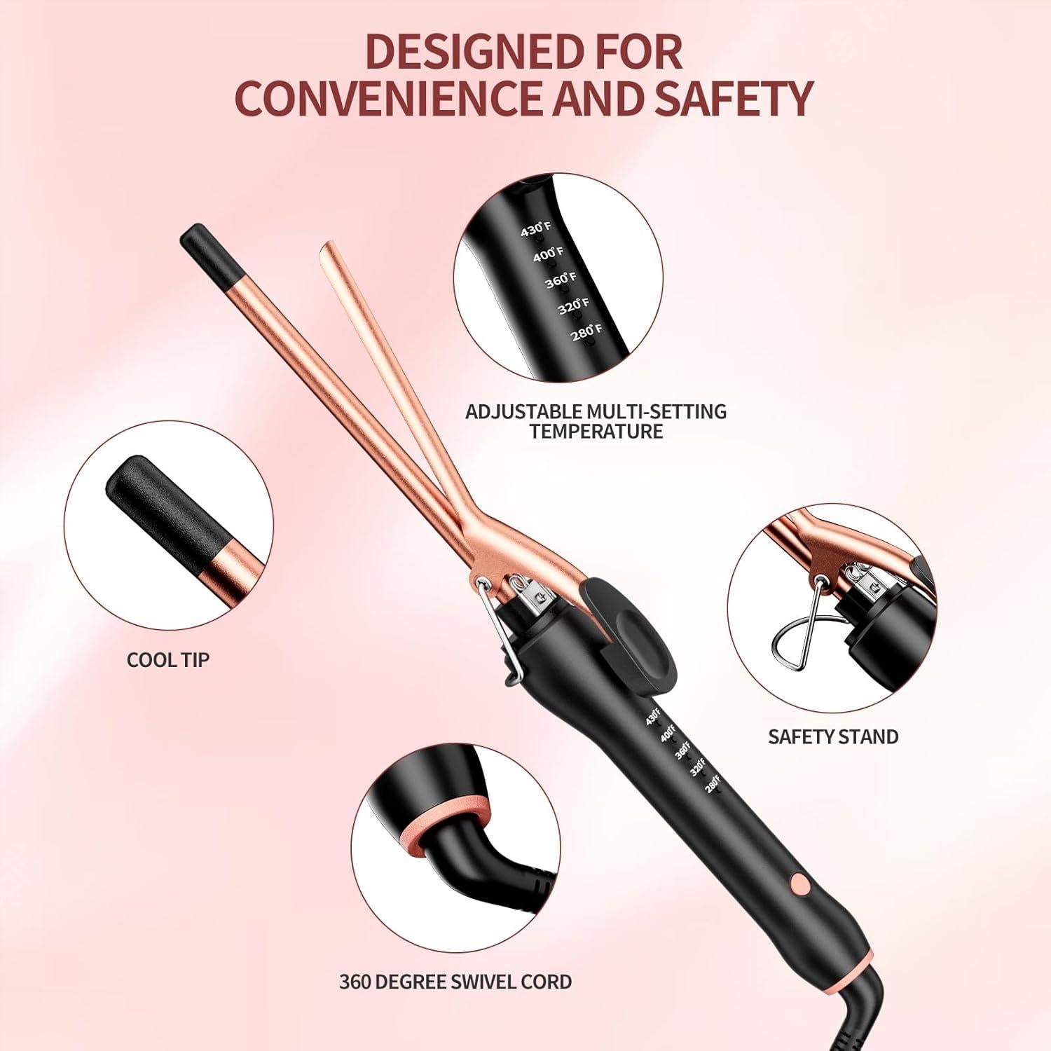 Rizador de Cabello HCAH 9mm Cerámica 5 Temperaturas 100-240V