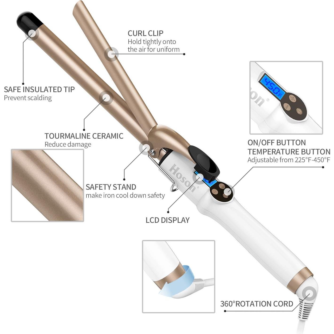 Rizador de Pelo Profesional Hoson 19mm Cerámica Turmalina