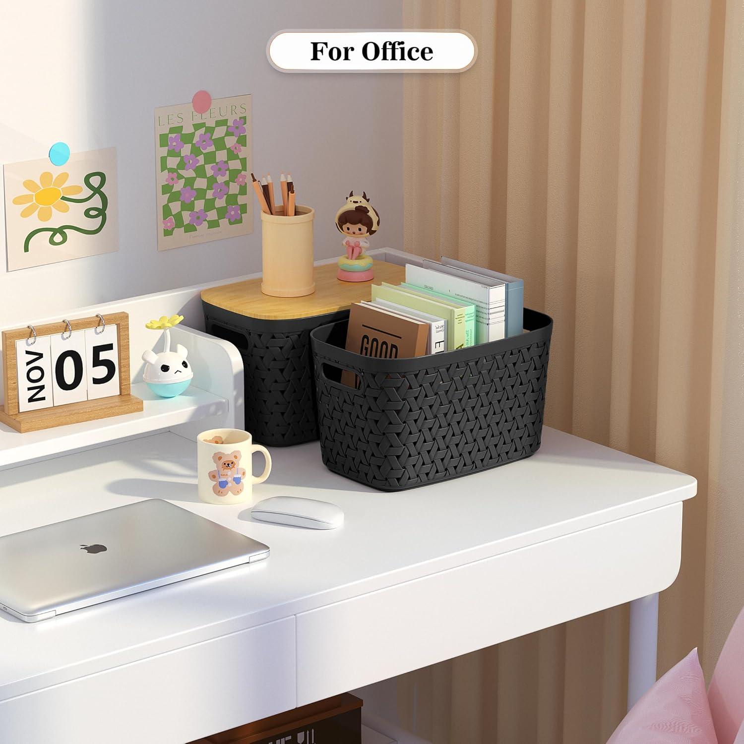 Contenedores de Almacenamiento Anysig Set de 4 Plástico Negro 30.2x19.6x16 cm