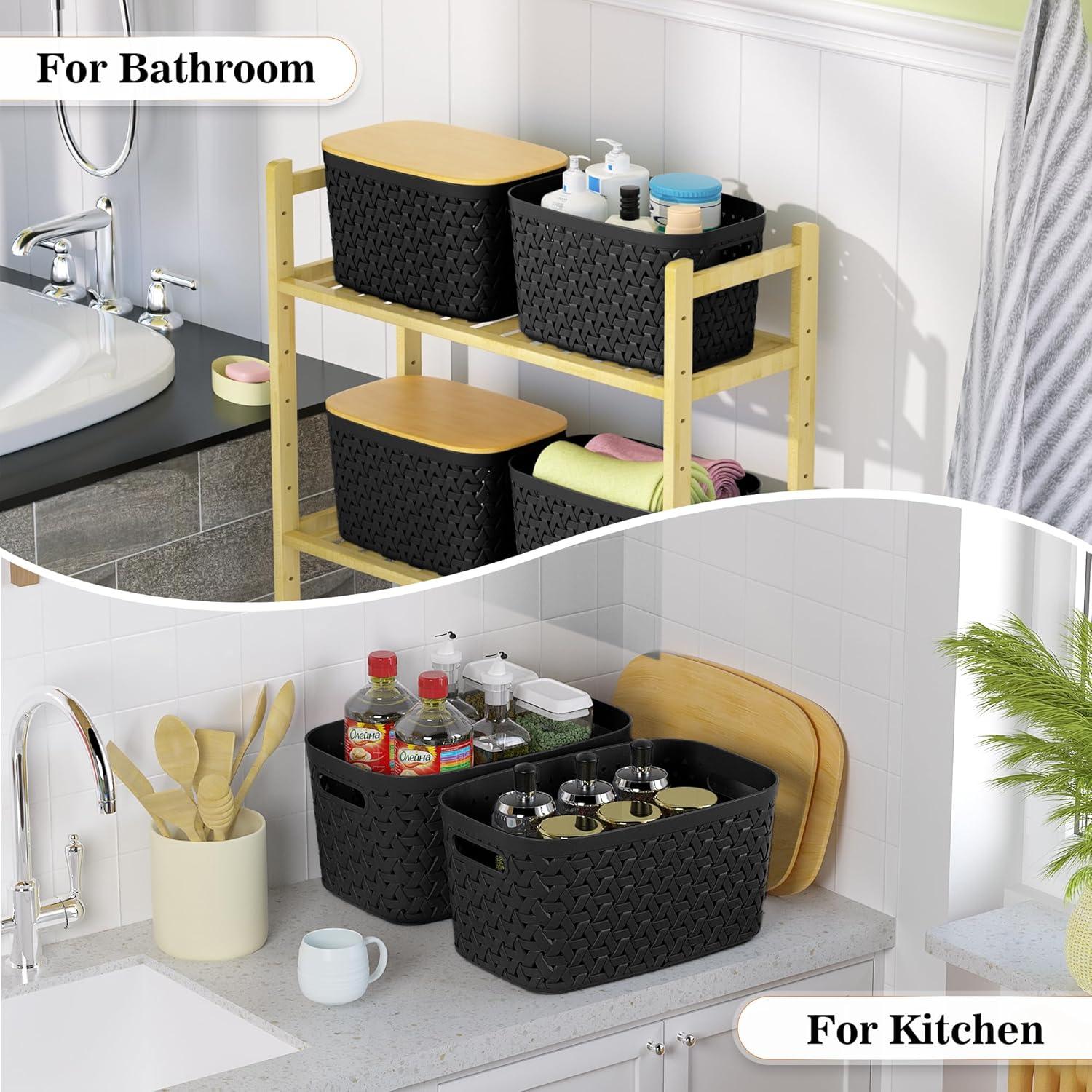 Contenedores de Almacenamiento Anysig Set de 4 Plástico Negro 30.2x19.6x16 cm