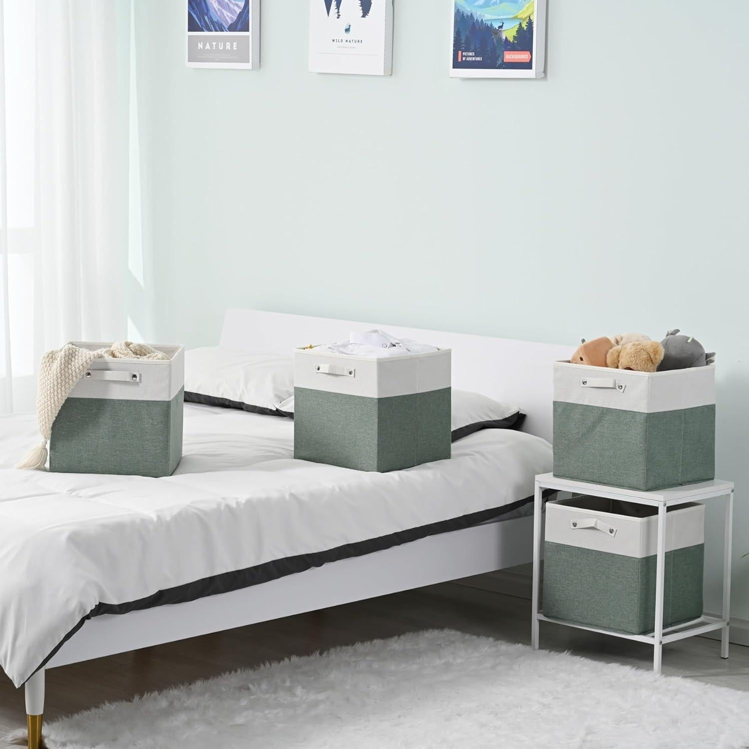 Cajas de Almacenamiento Plegables Finas Lino 33x33cm 4 Pzs