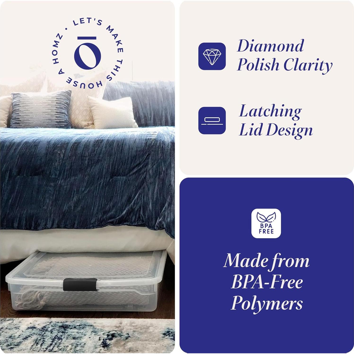 Contenedores de Almacenamiento Bajo la Cama HOMZ 56 QT Gris - 2 Piezas