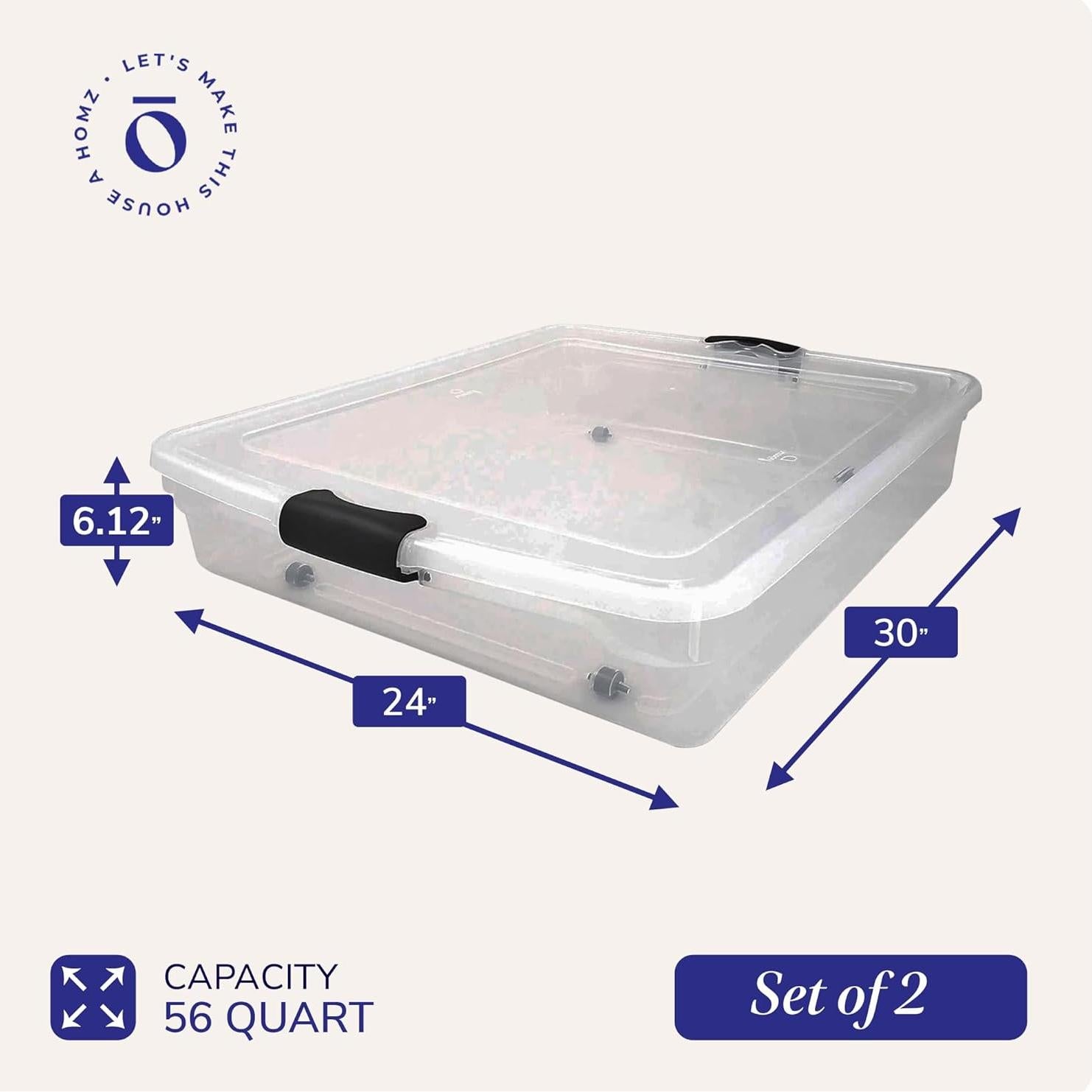 Contenedores de Almacenamiento Bajo la Cama HOMZ 56 QT Gris - 2 Piezas