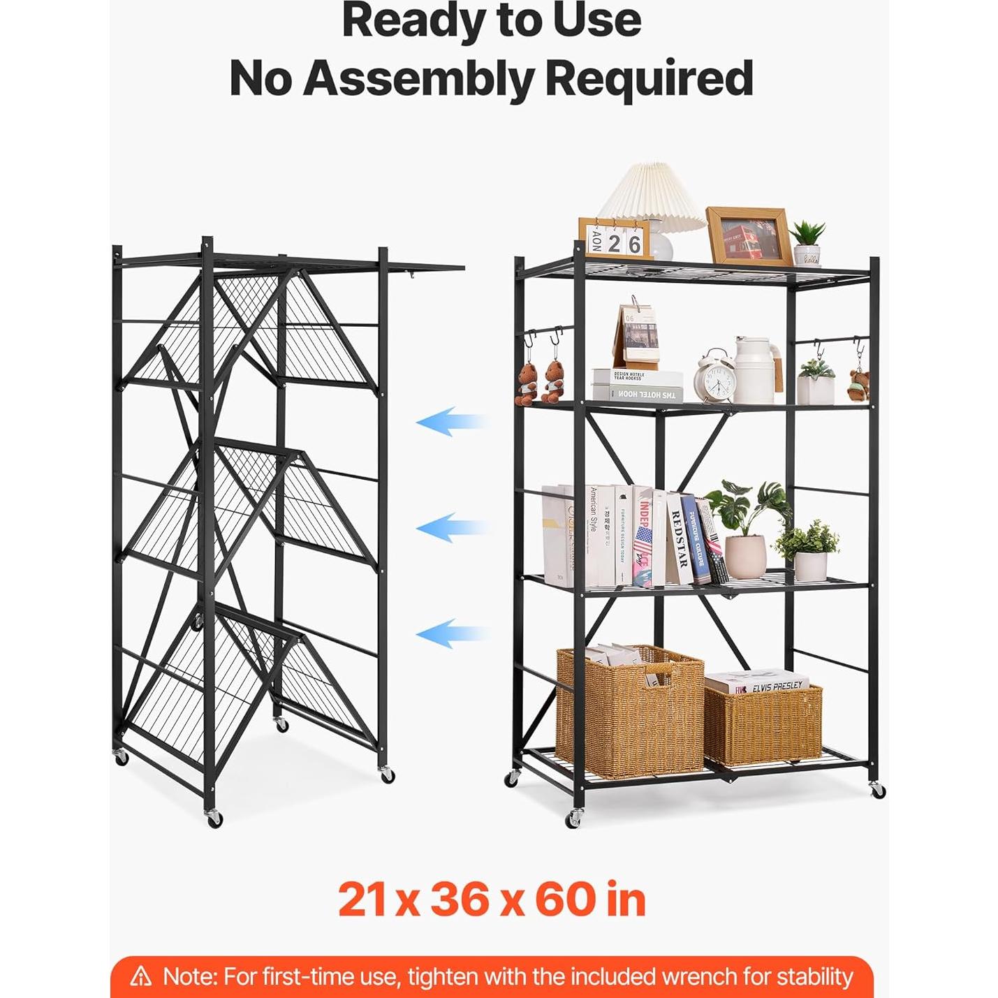 Estante Plegable VEVOR 4 Niveles 152.4 cm Metal Negro