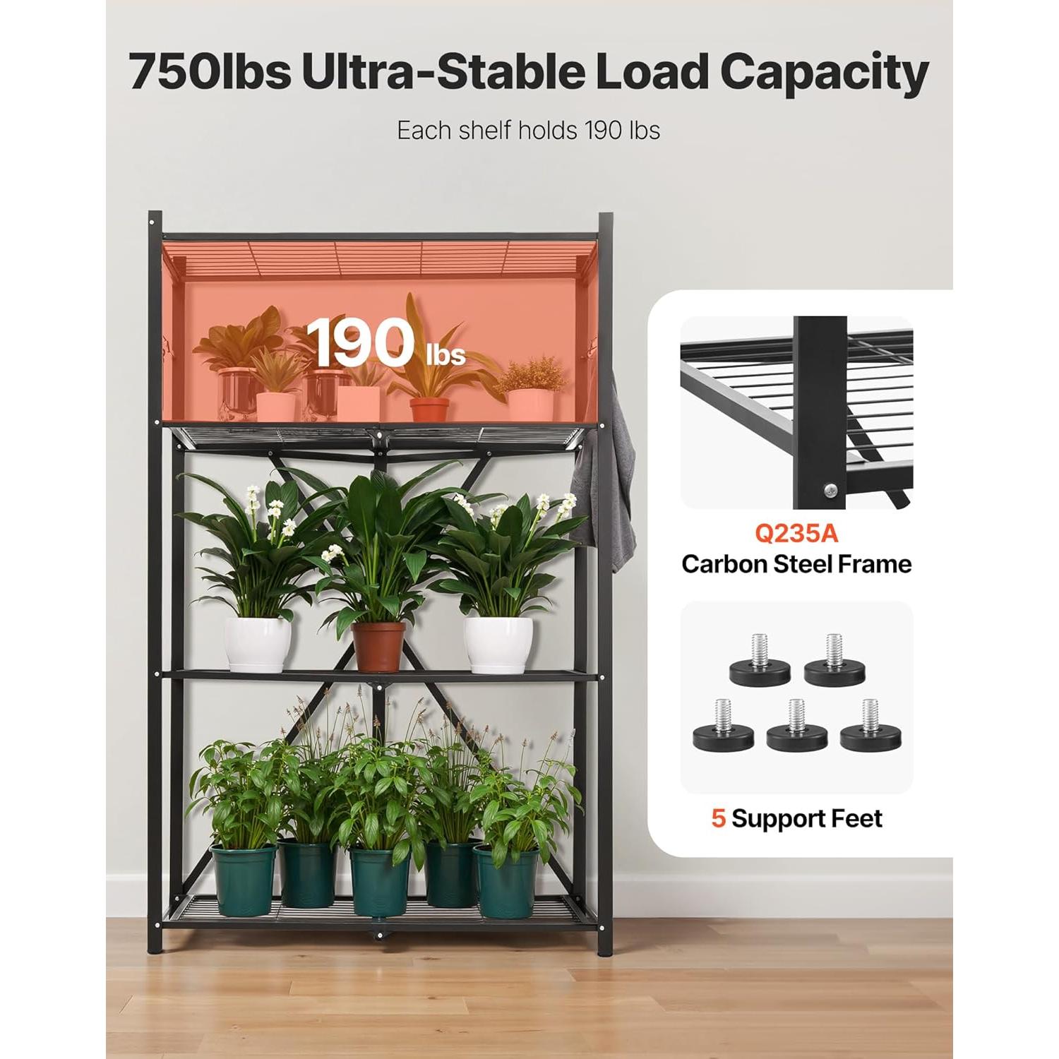 Estante Plegable VEVOR 4 Niveles 152.4 cm Metal Negro