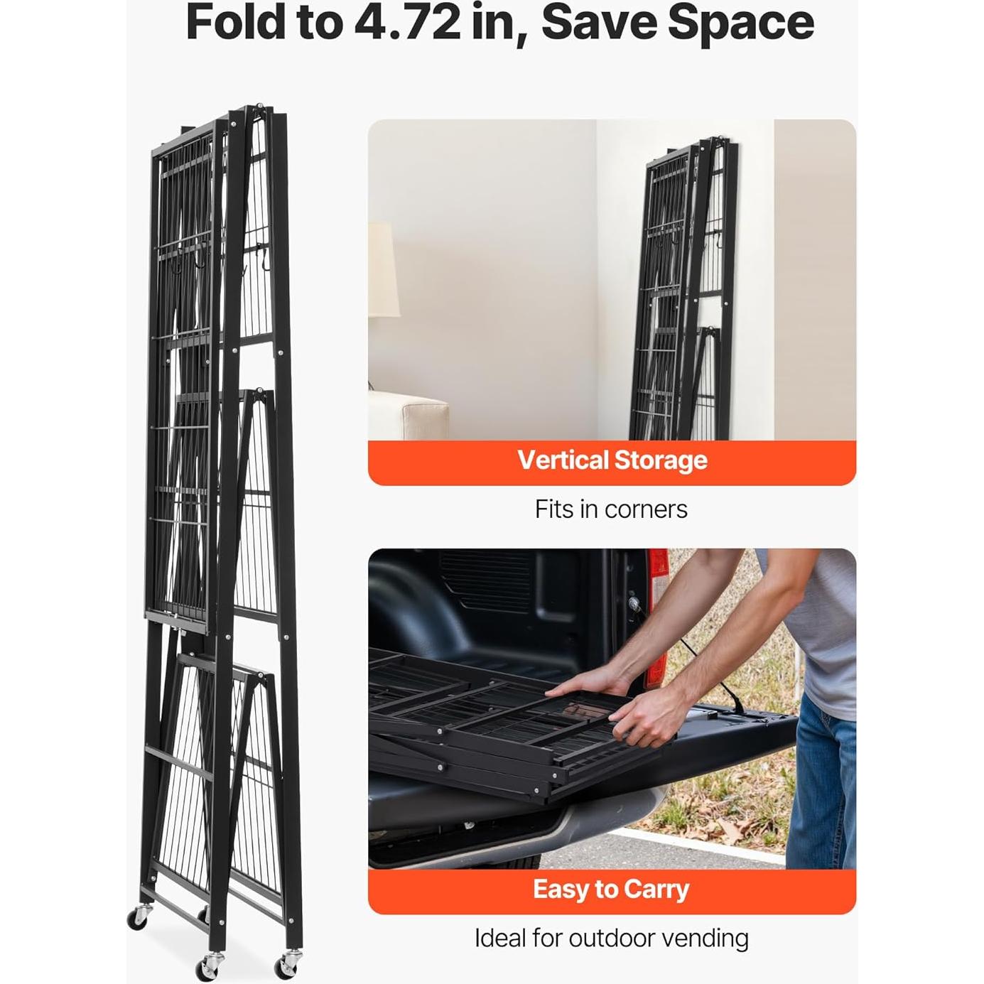 Estante Plegable VEVOR 4 Niveles 152.4 cm Metal Negro