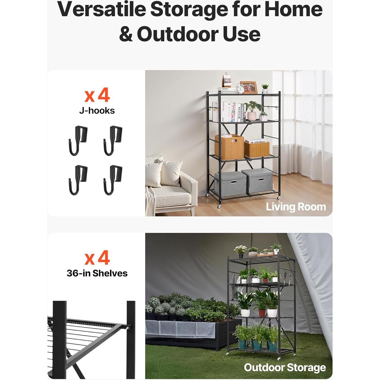 Estante Plegable VEVOR 4 Niveles 152.4 cm Metal Negro