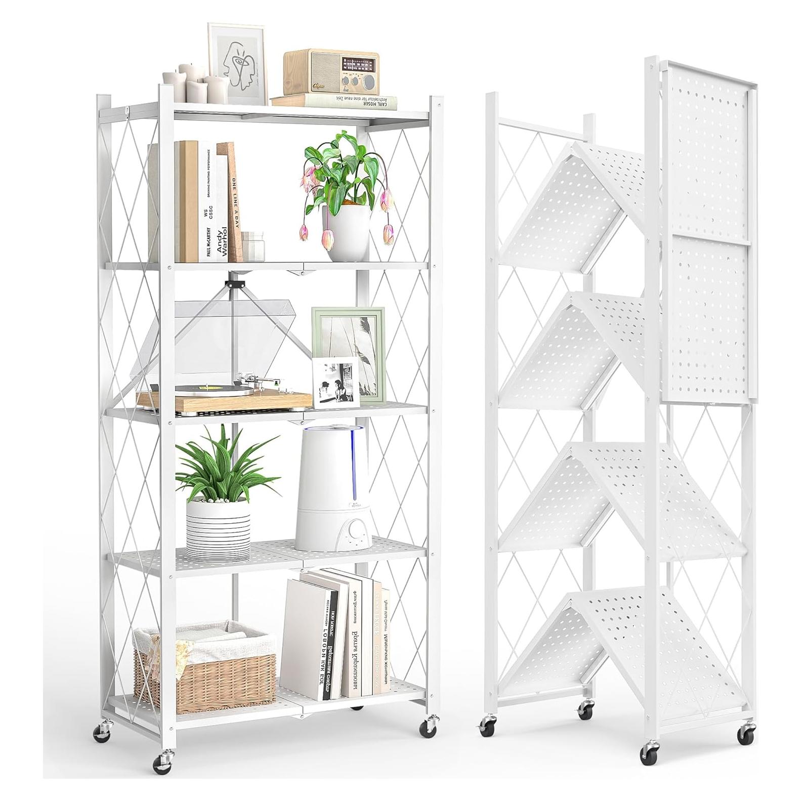 Estante Plegable SKONYON de 5 Niveles con Ruedas 360° Blanco