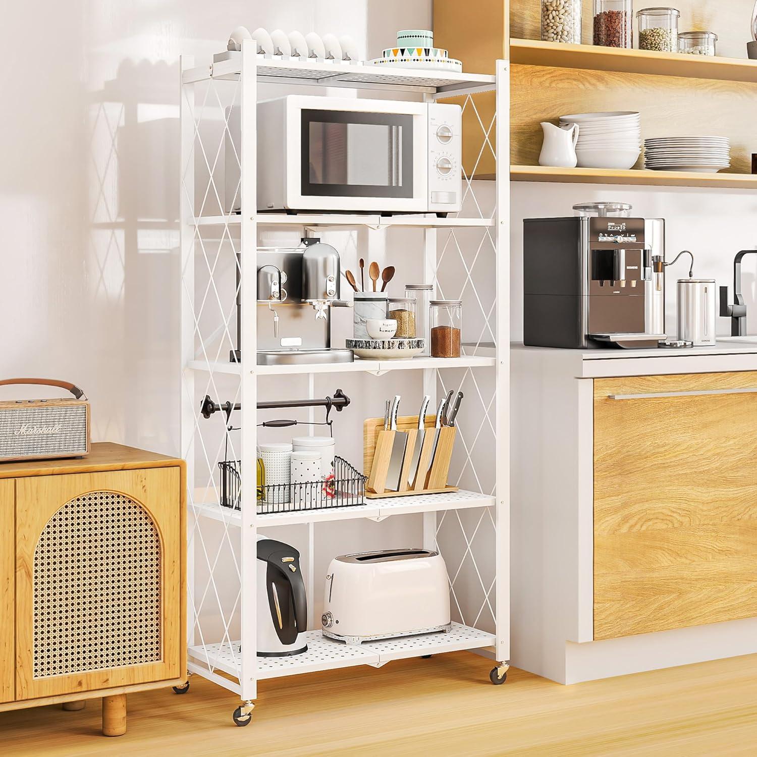 Estante Plegable SKONYON de 5 Niveles con Ruedas 360° Blanco