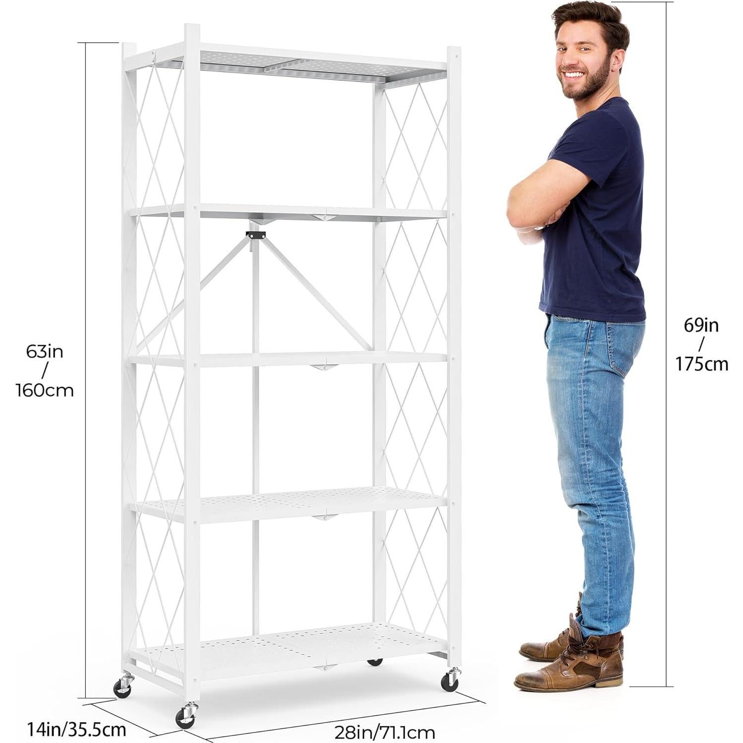 Estante Plegable SKONYON de 5 Niveles con Ruedas 360° Blanco