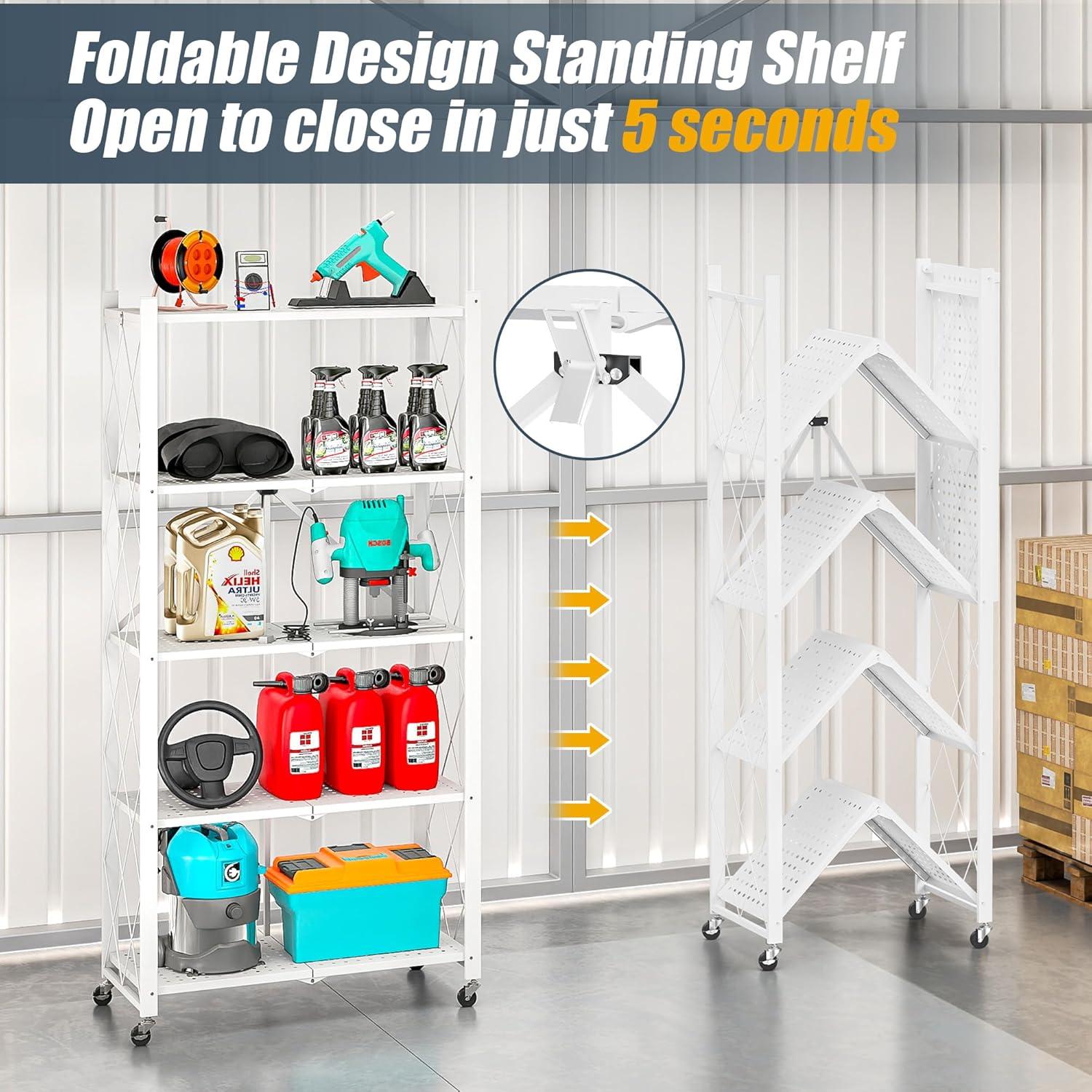 Estante Plegable SKONYON de 5 Niveles con Ruedas 360° Blanco