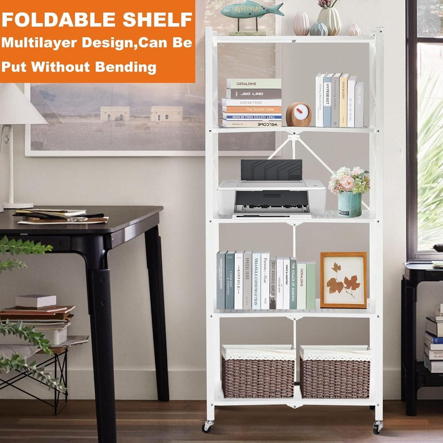 Estante Plegable SKONYON de 5 Niveles con Ruedas 360° Blanco