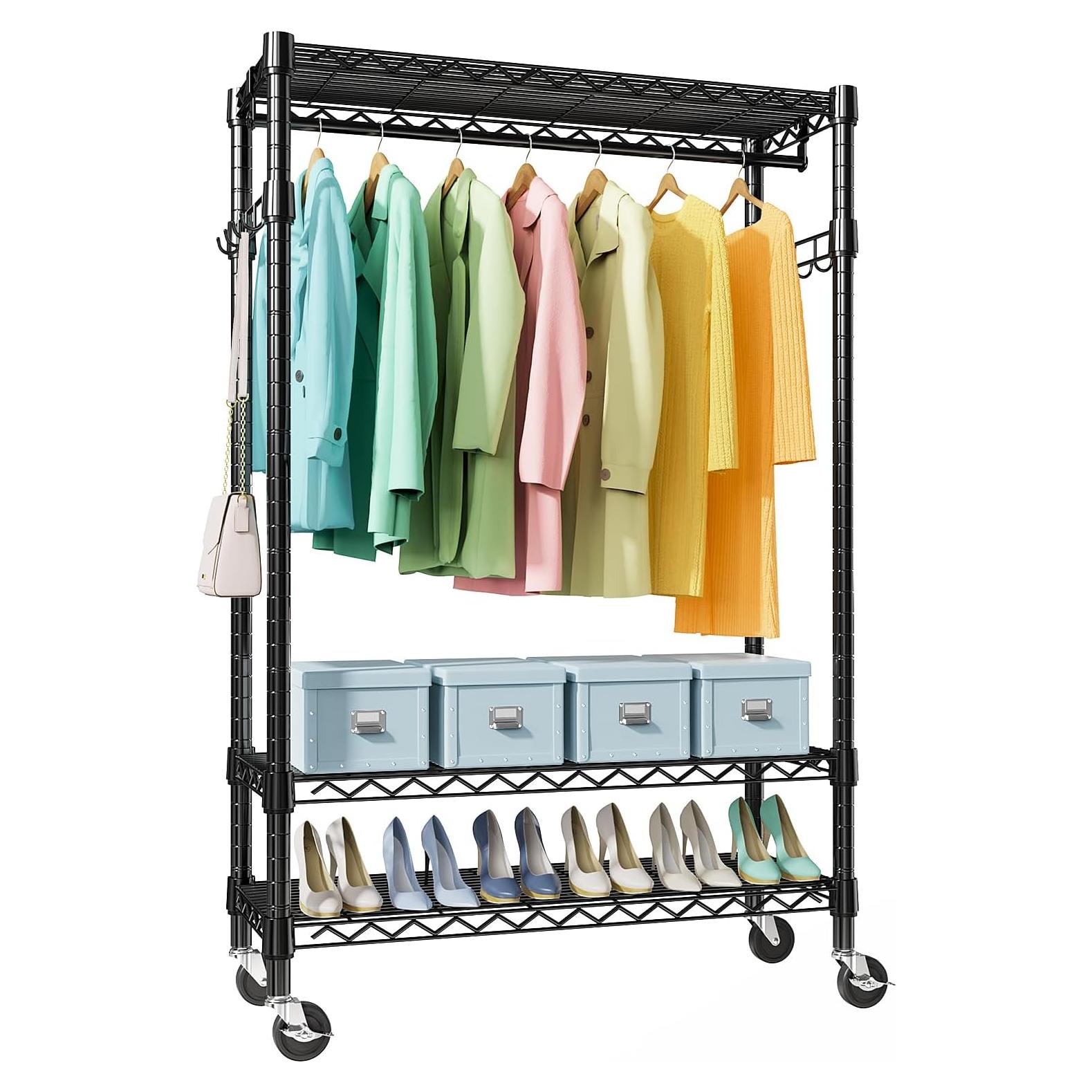 Carro de Ropa Rodante M MZG 3 Niveles Ajustable Negro 476 kg