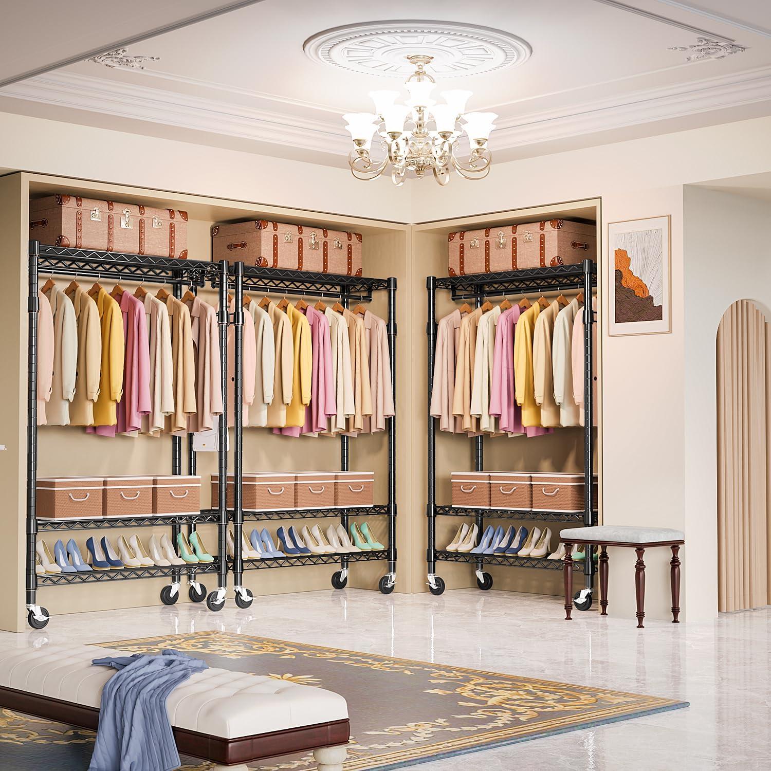 Carro de Ropa Rodante M MZG 3 Niveles Ajustable Negro 476 kg