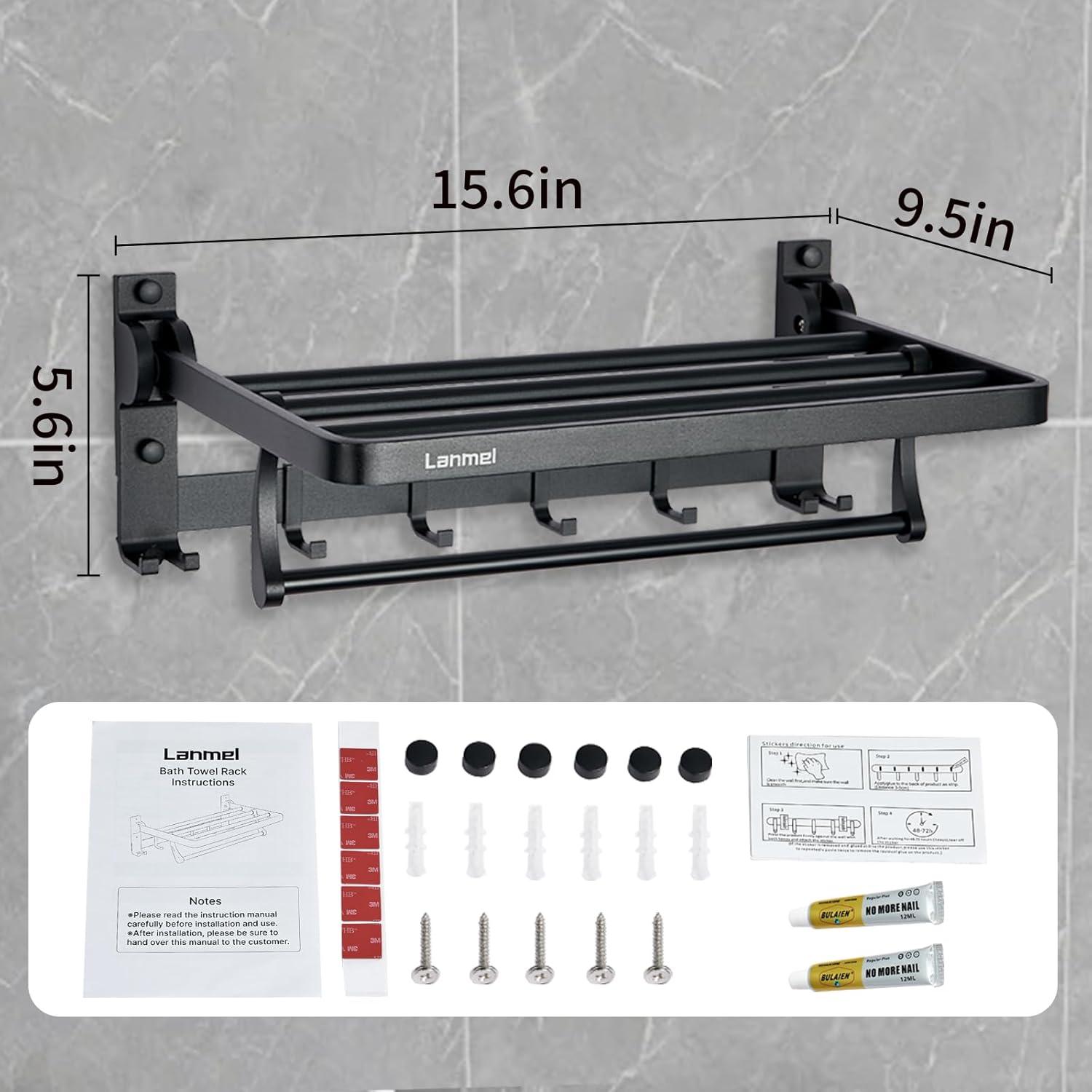 Soporte de Toallas Plegable LANMEL 40.64 cm Negro Mate