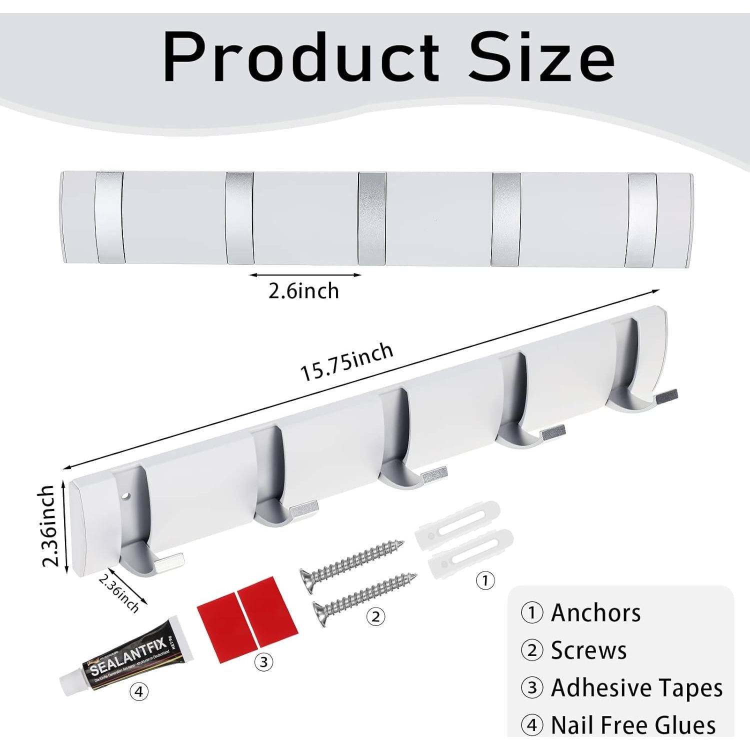 Perchero de Pared Wesiti Blanco con 5 Ganchos Retráctiles