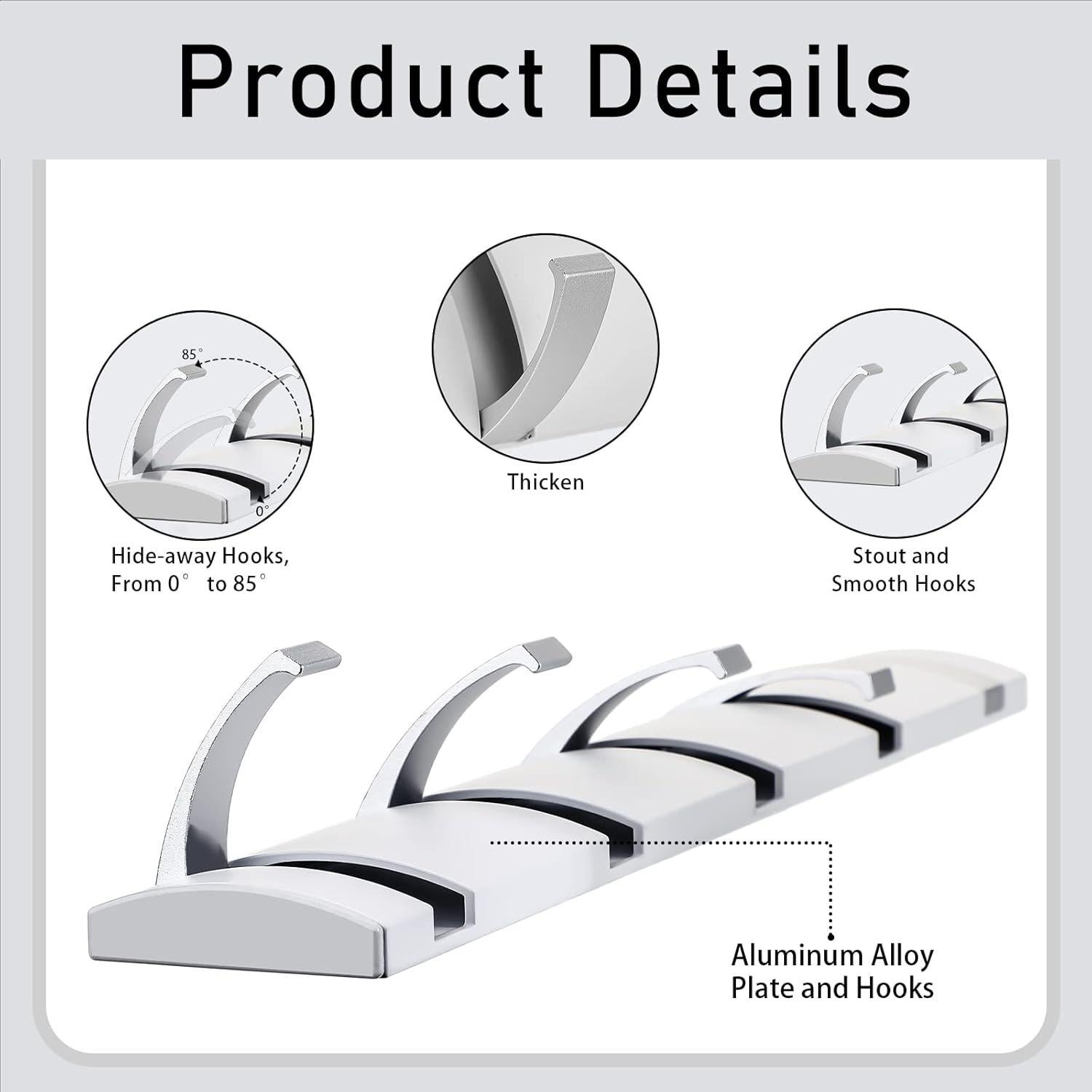 Perchero de Pared Wesiti Blanco con 5 Ganchos Retráctiles